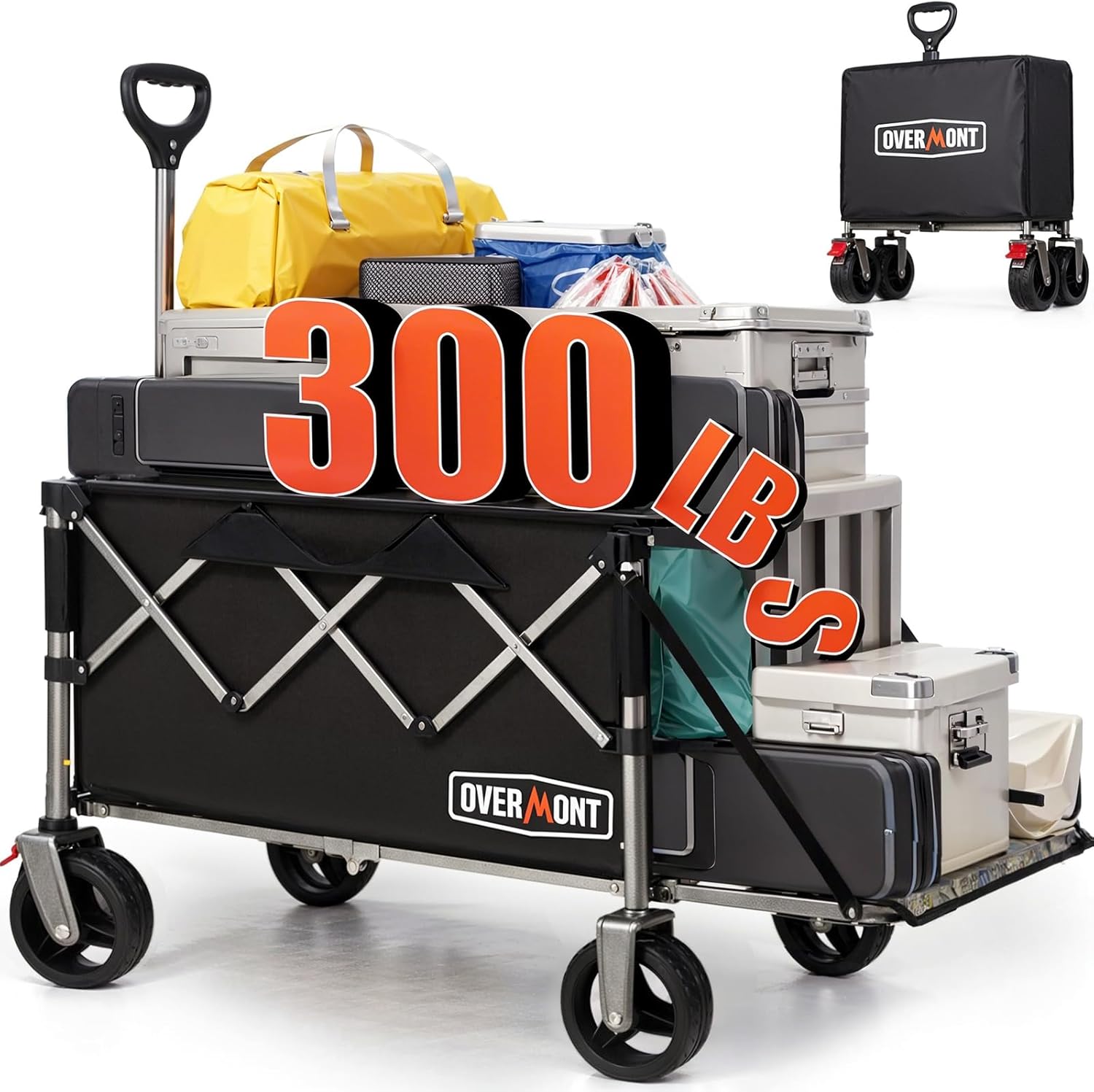 Overmont Carrello da Giardino Pieghevole 200L/136KG