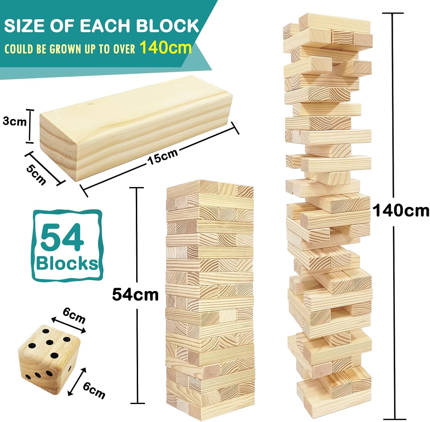 Jacjoe All Pro Jumbo Torre in Legno 54 Pezzi - immagine 2