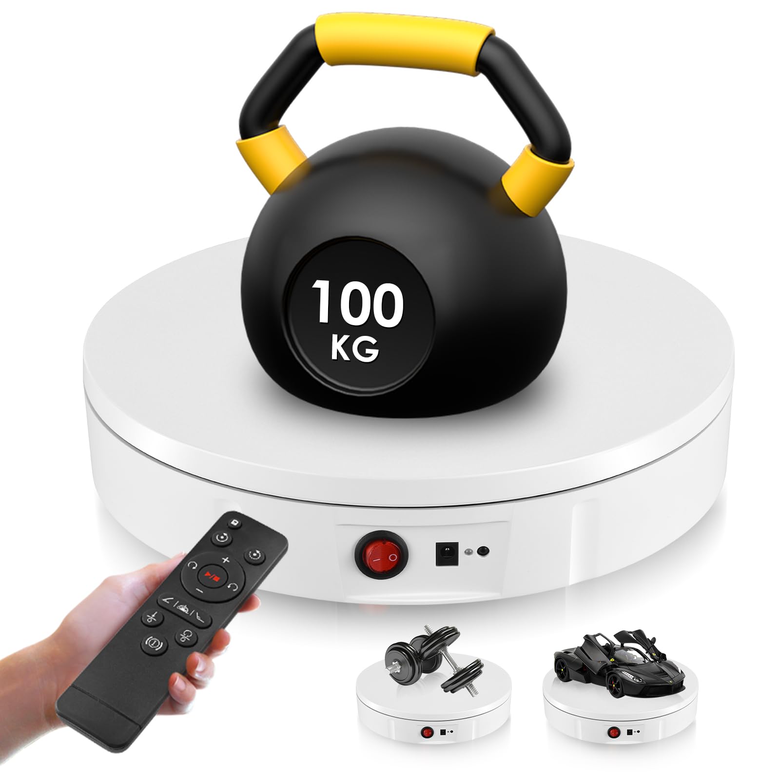 Piatto Girevole Elettrico 30CM 100KG Ricaricabile, Bianco