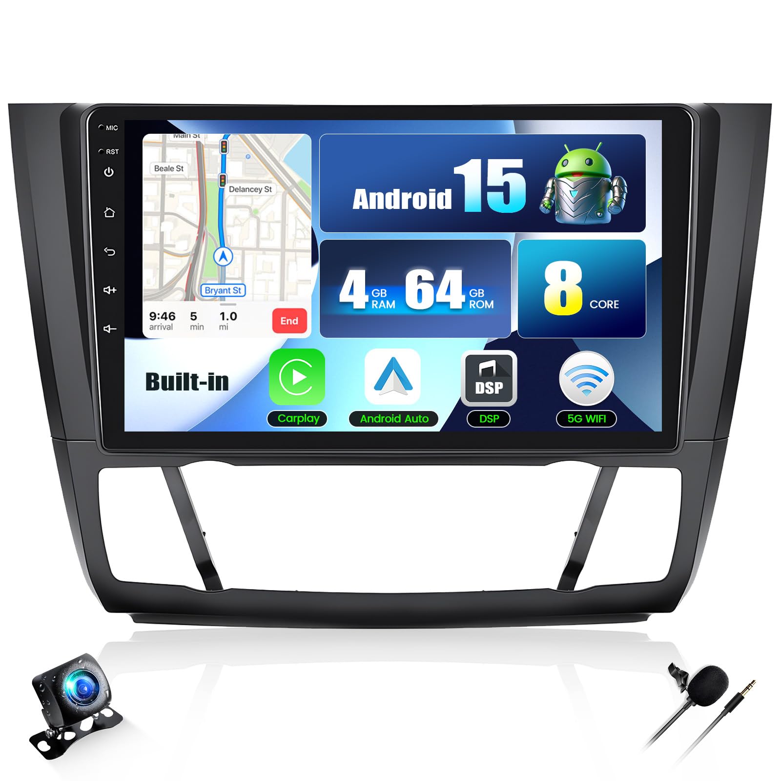 Camecho Autoradio Android 15 Qualcomm 8-Core 9"