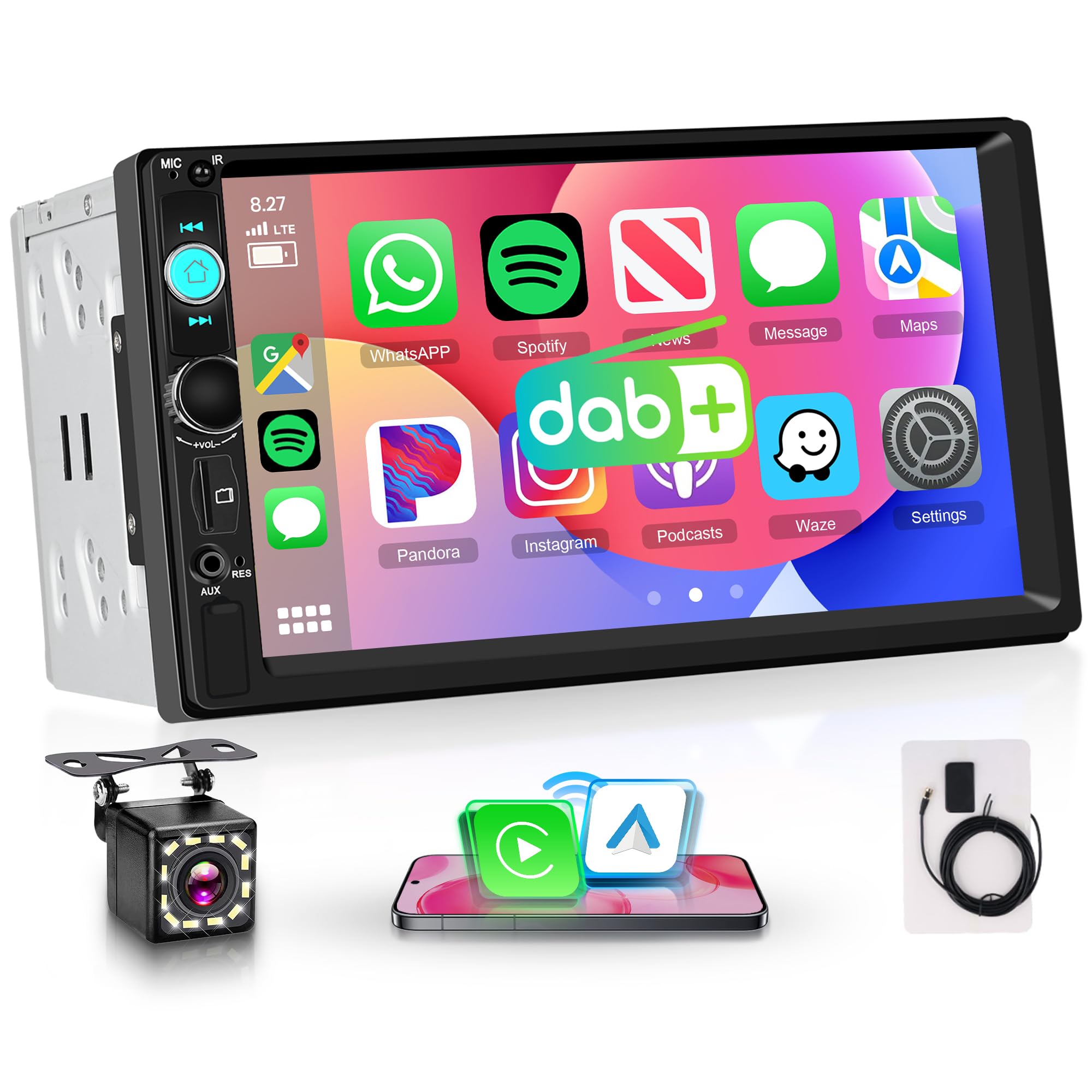 Autoradio 2 Din DAB+ con Wireless Carplay Android Auto 7''