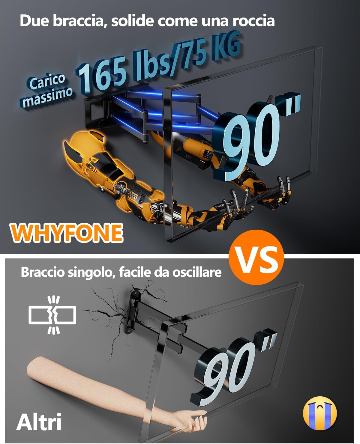 Supporto TV da Parete con Braccio Lungo 1060mm - immagine 3