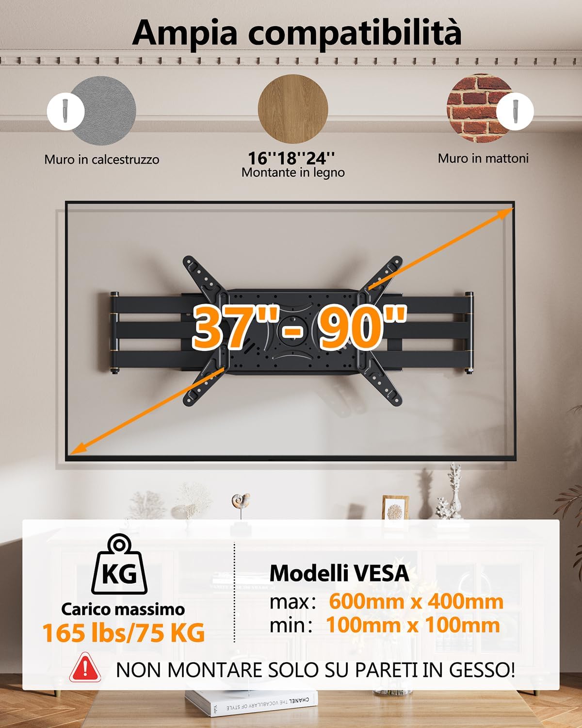 Supporto TV da Parete con Braccio Lungo 1060mm - immagine 4