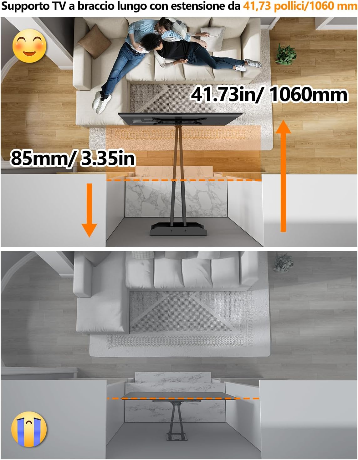 Supporto TV da Parete con Braccio Lungo 1060mm - immagine 6