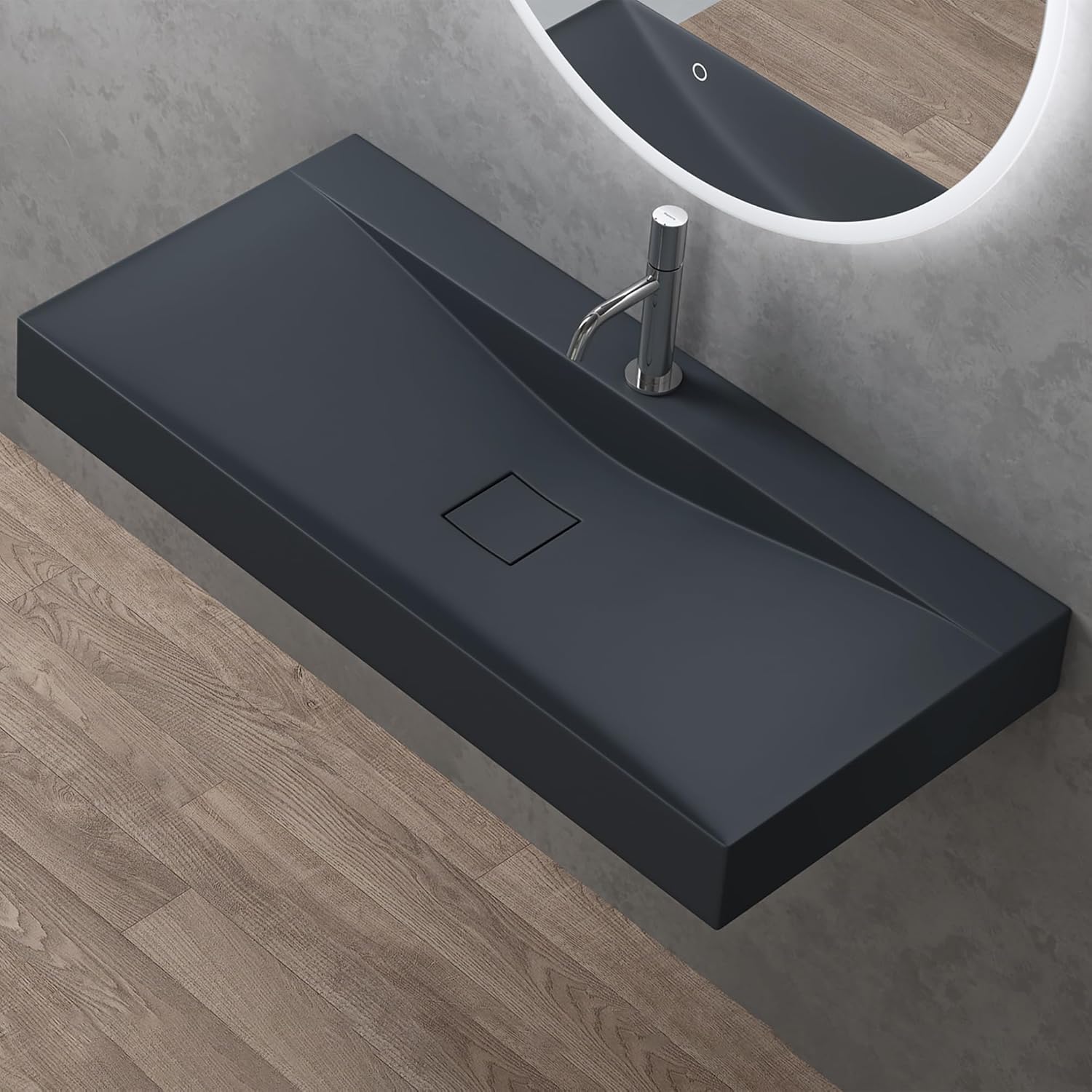 Doporro Lavabo Rettangolare 100 cm, Antracite Opaco