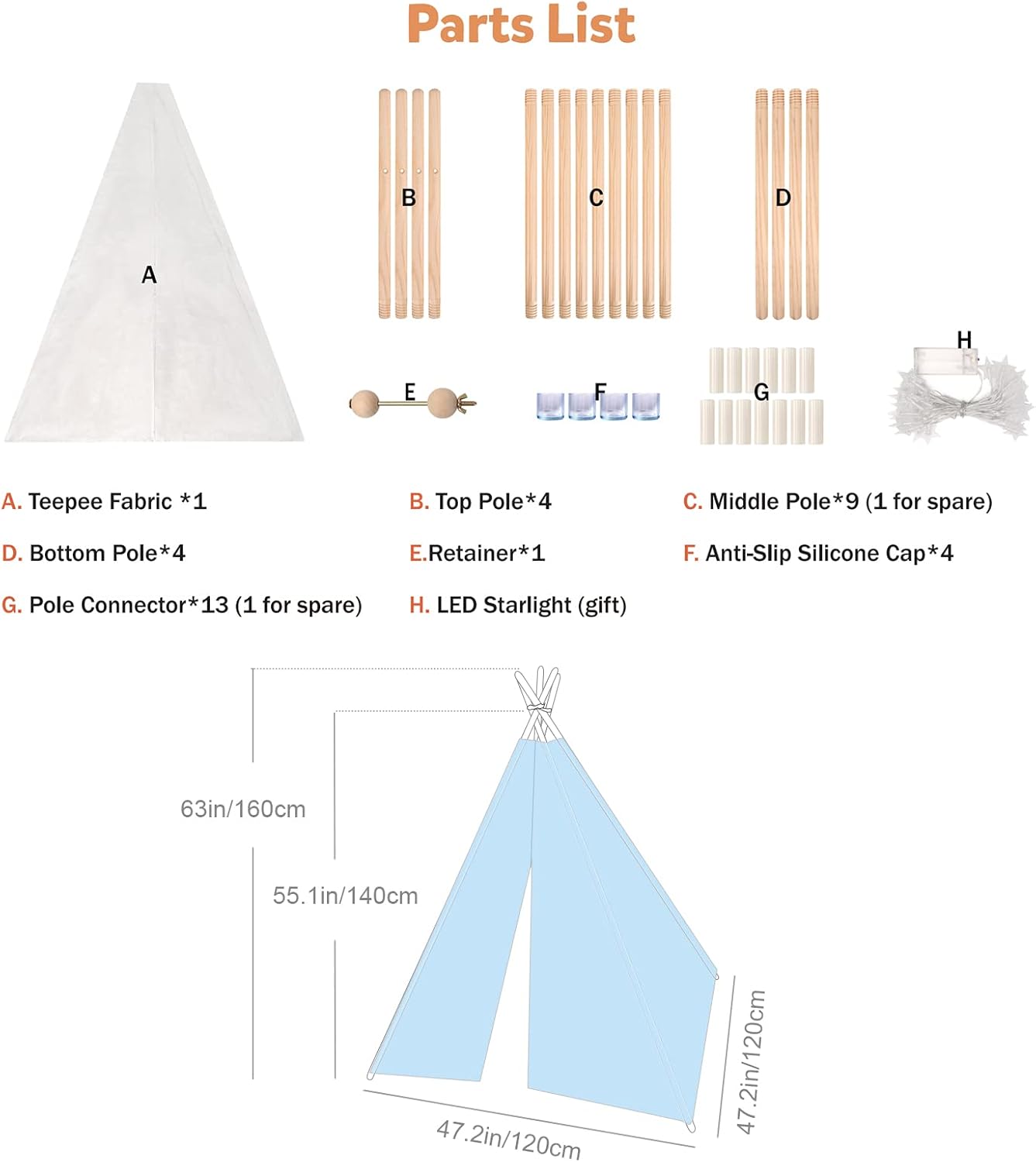 Teepee Tenda per Bambini con Luci Fatate - immagine 5