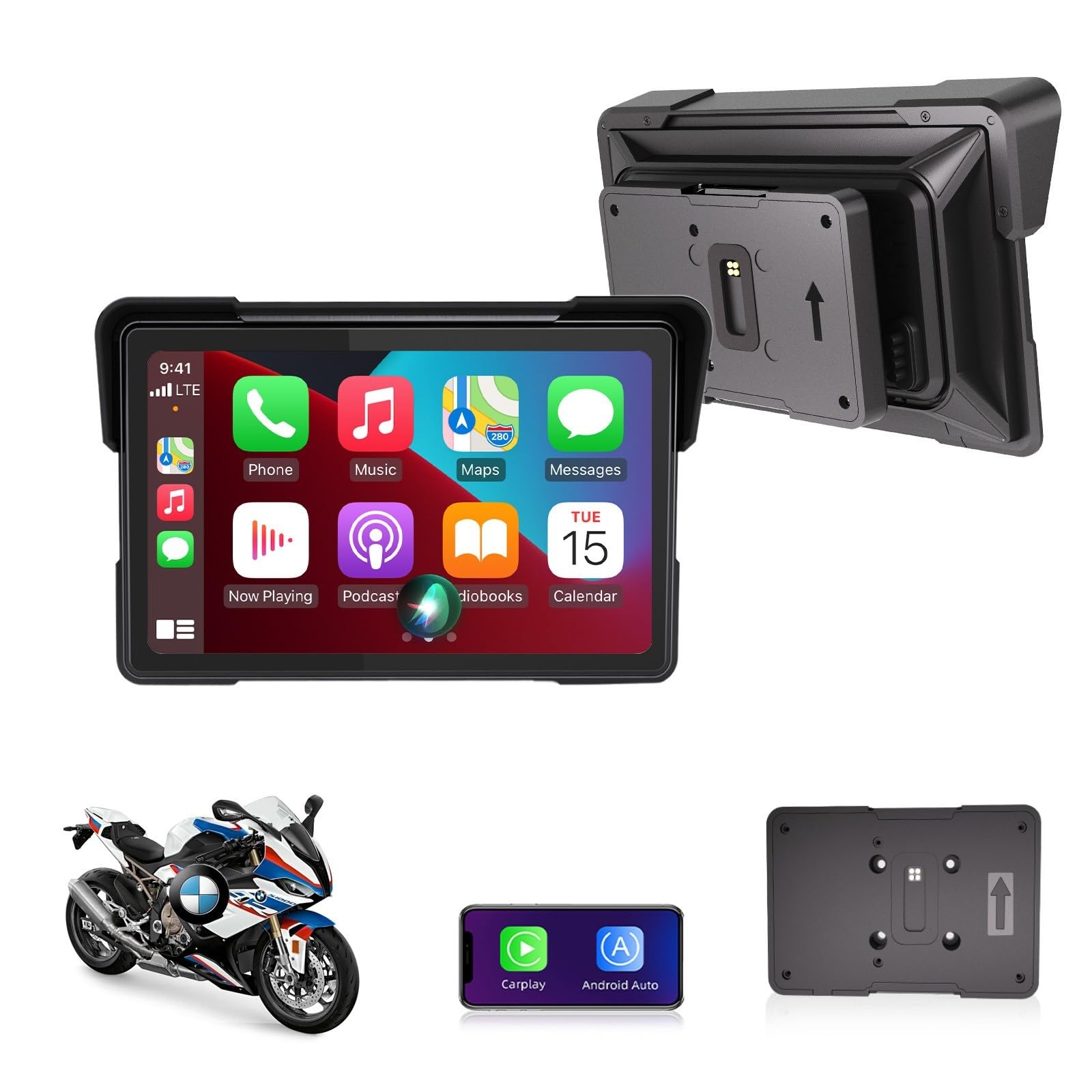 Jansite Carplay Moto per BMW Moto 7 Pollici Navigatore Moto Schermo Assistenza Senza Fili CarPlay e Android Auto, Navigatore per Mo.to con Bluetooth, IP67 Impermeabile, Navigazione GPS Siri/Goo-gle