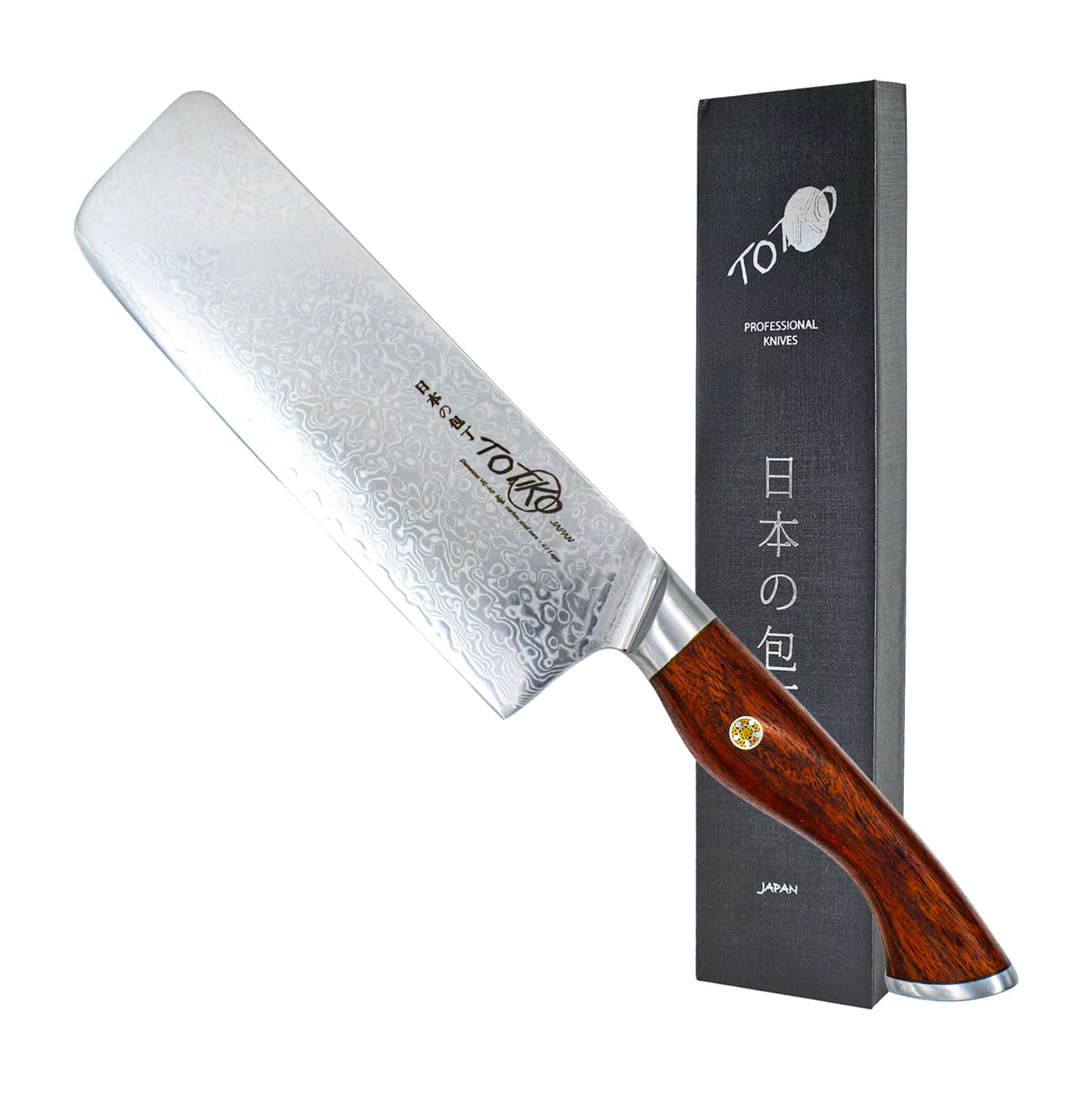 Totiko Coltello Nakiri Damasco 15cm, Manico Legno di Rosa