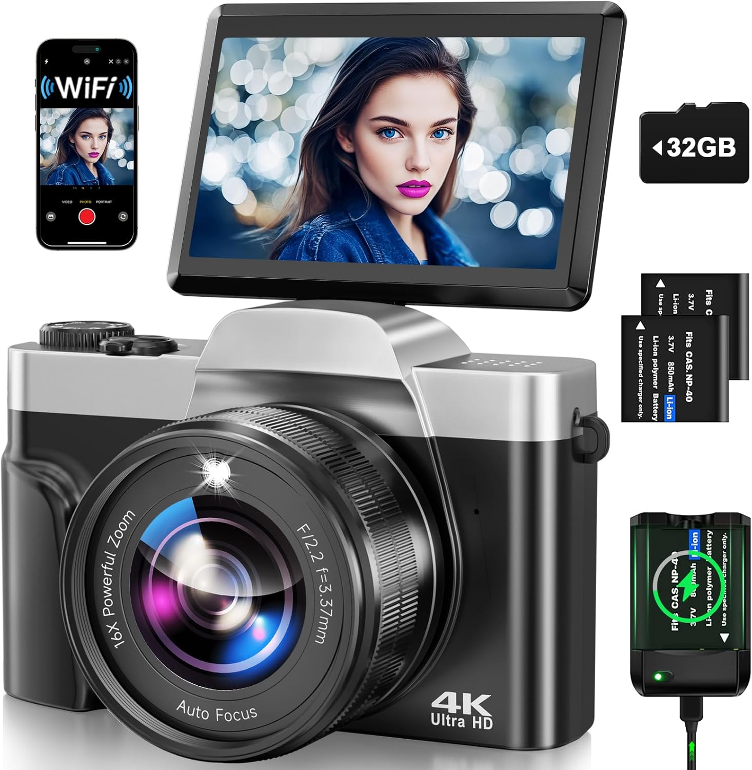 Macchina Fotografica Digitale 4K 64MP con WiFi e Autofocus - immagine 1