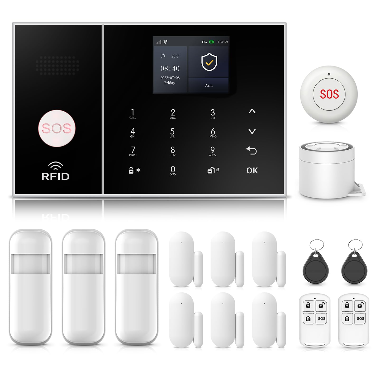 Allarme Casa Senza Fili con Sirena 120dB (16 Pezzi)