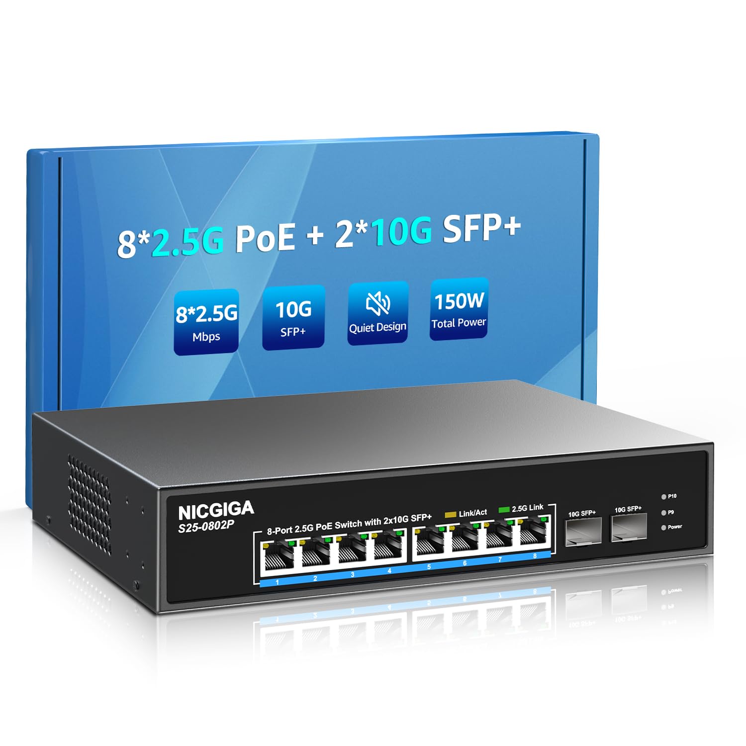 Nicgiga Switch PoE 8 Porte 2.5G non gestito 130W