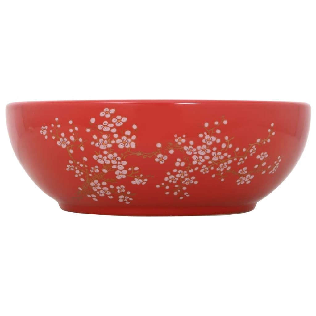 vidaXL Lavabo da Appoggio Bianco e Rosso Rotondo Φ41x14 cm Ceramica
