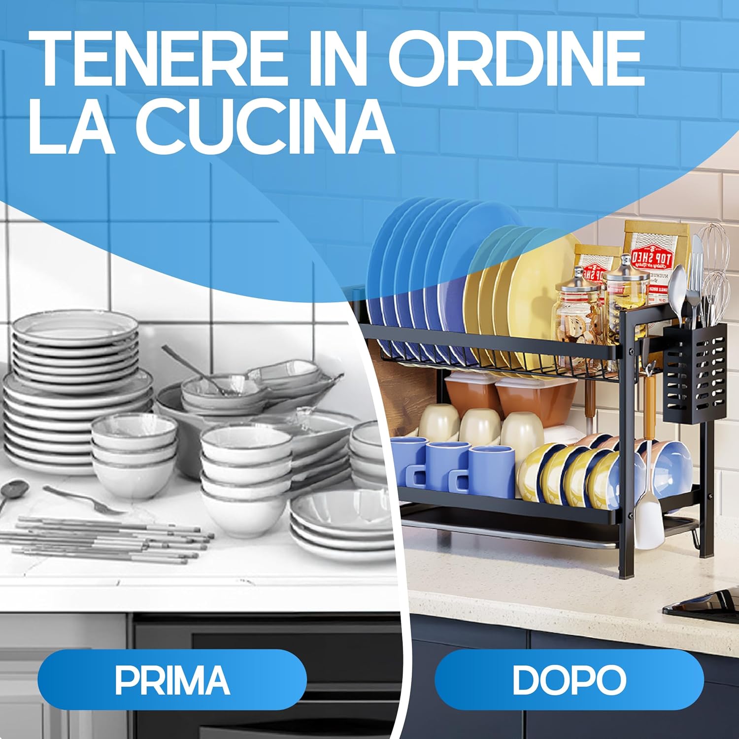 Scolapiatti da Appoggio a 2 Livelli con Tappetino - immagine 6