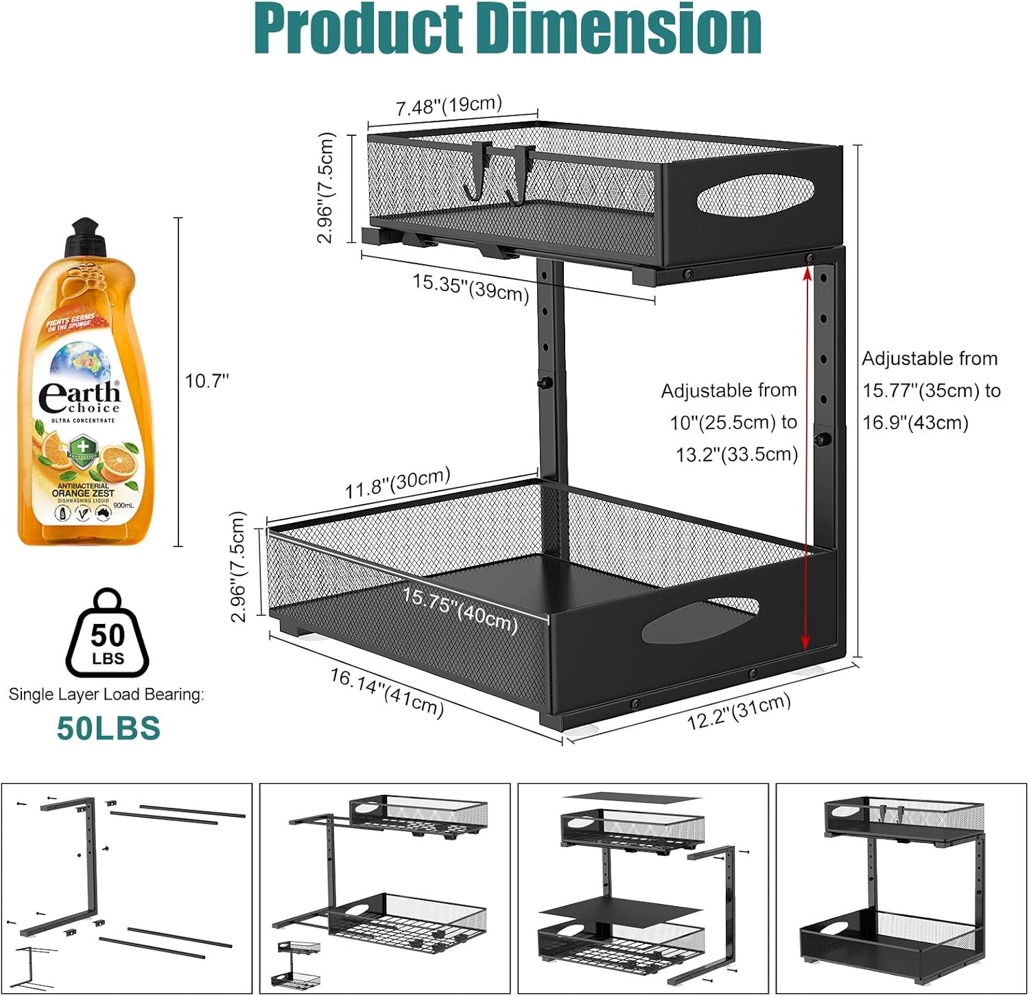 Housolution Organizer Sottolavello Estraibile 2 Livelli, Nero - immagine 6