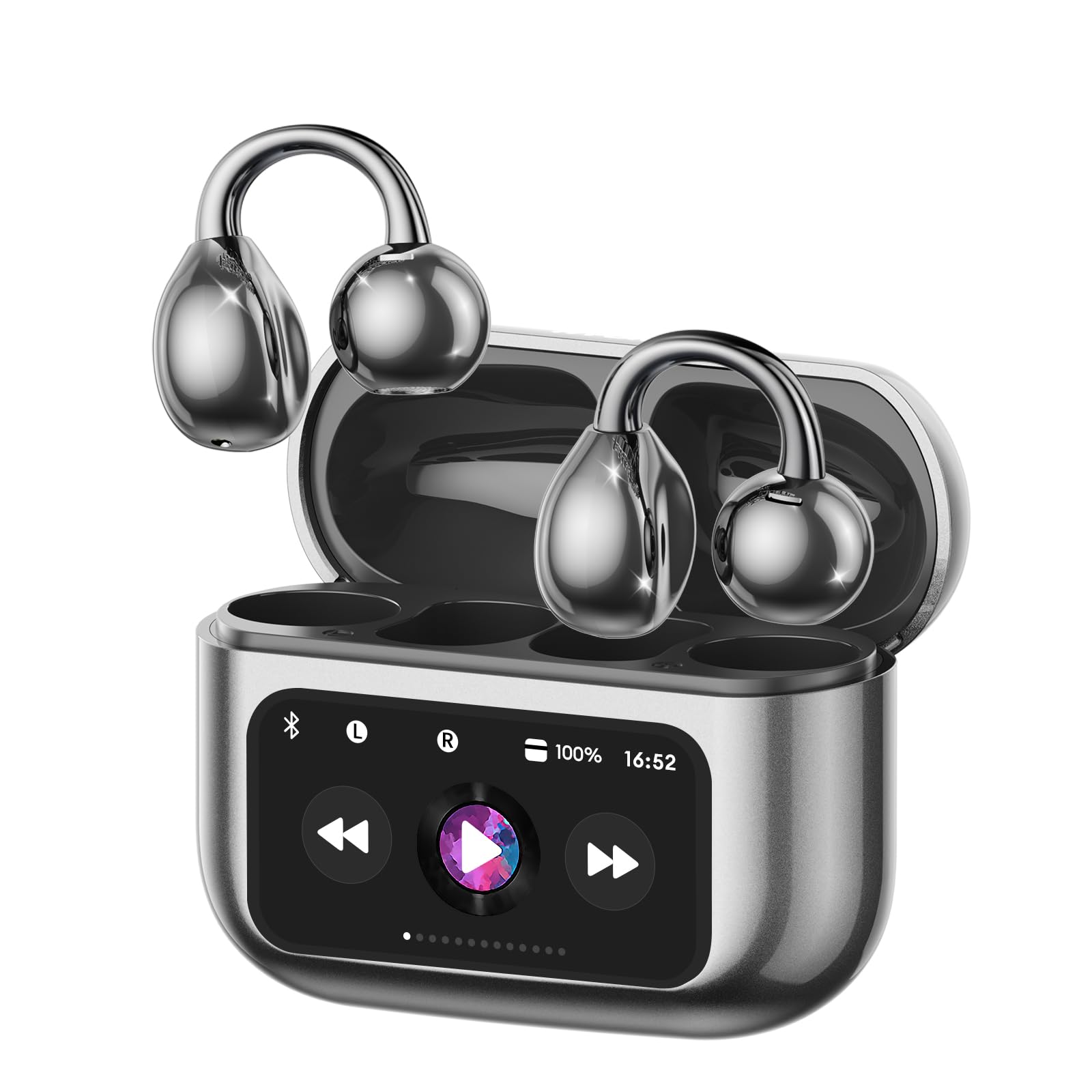 Zombies Cat Auricolari Open Ear Clip-on con Schermo Touch, Nero