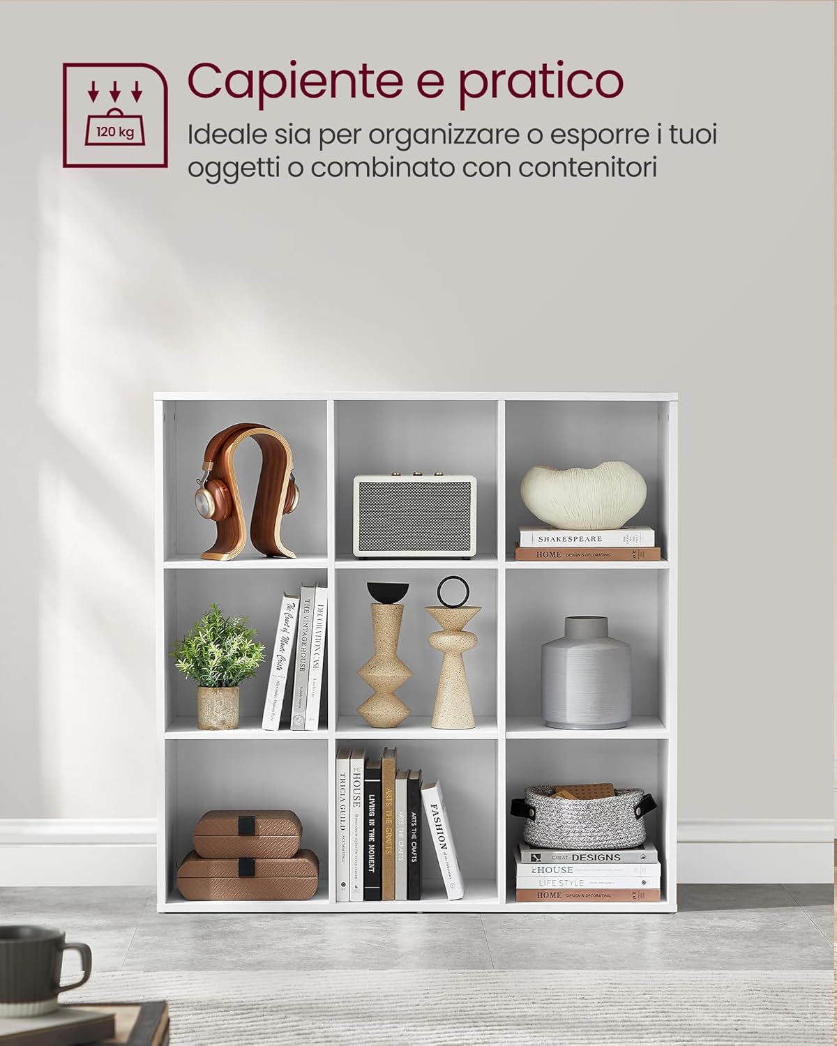 Vasagle Libreria a 9 Cubi 30x97,7x97,5 cm, Bianco LBC177W01 - immagine 4