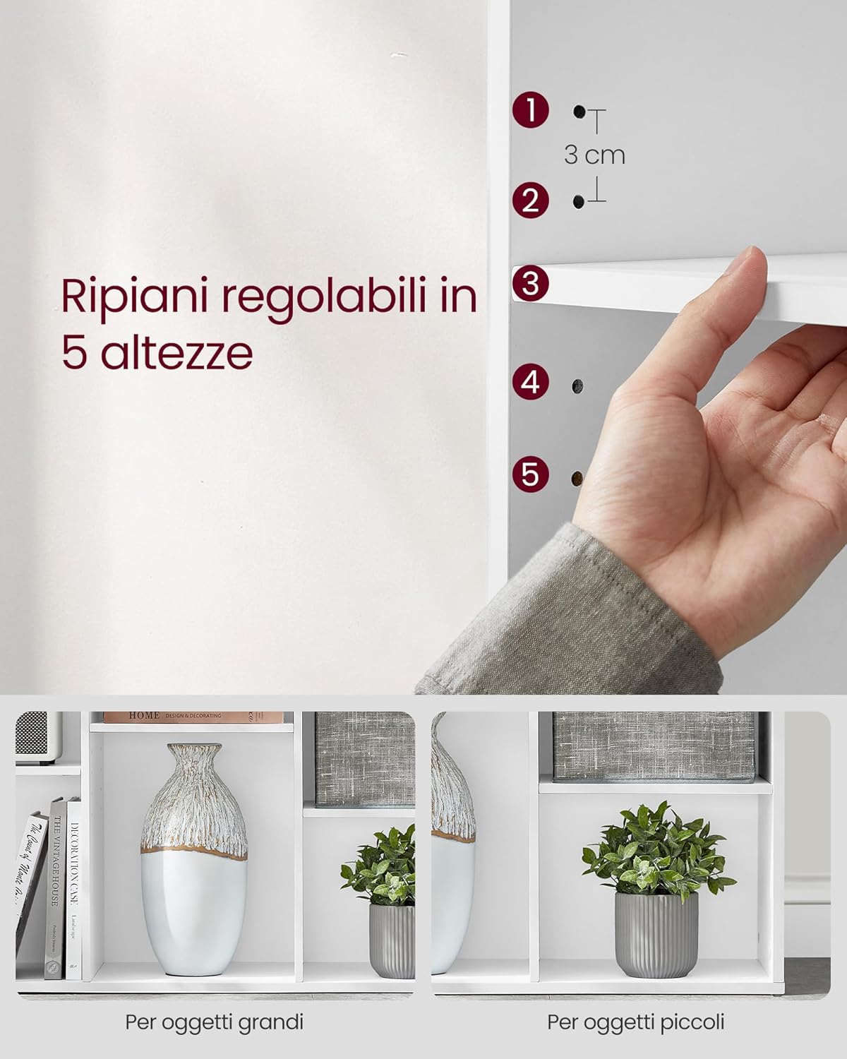 Vasagle Libreria a 9 Cubi 30x97,7x97,5 cm, Bianco LBC177W01 - immagine 5