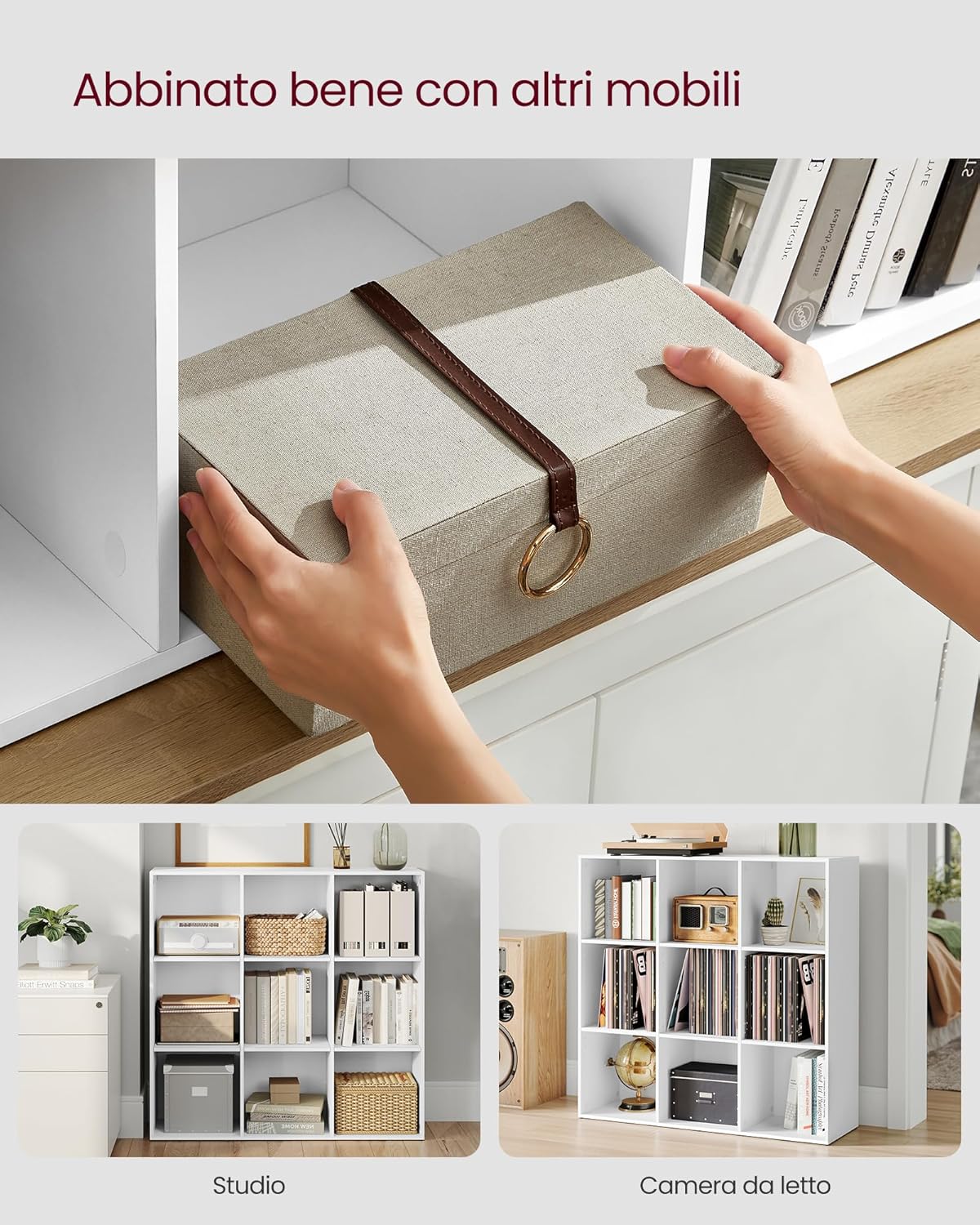 Vasagle Libreria a 9 Cubi 30x97,7x97,5 cm, Bianco LBC177W01 - immagine 6