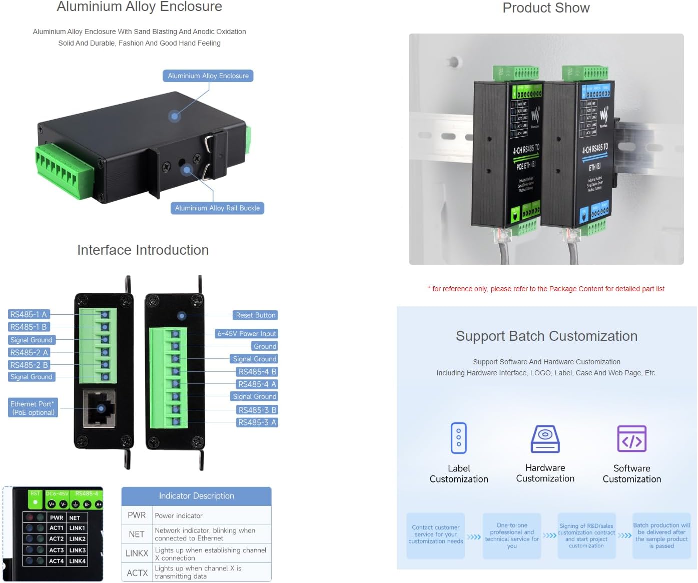 Waveshare 4-CH RS485 to RJ45 Ethernet Converter | Velz