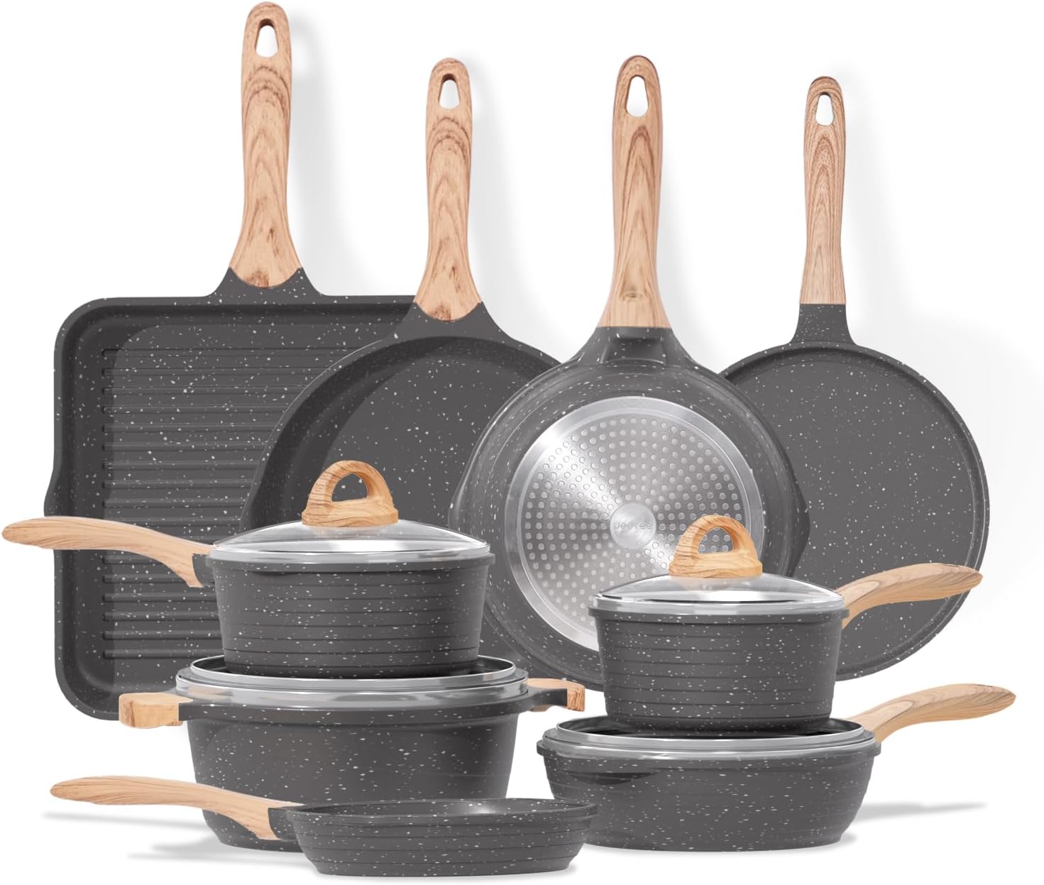 Jeetee Essential Batteria di Pentole 23 Pezzi, Grigio