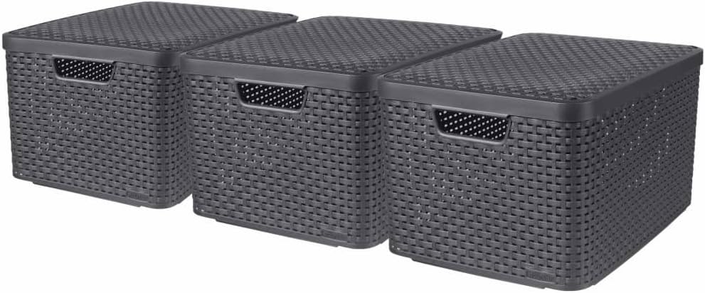 Curver Style - Set di 3 cesti con coperchio, misura L, 30 l, colore: antracite