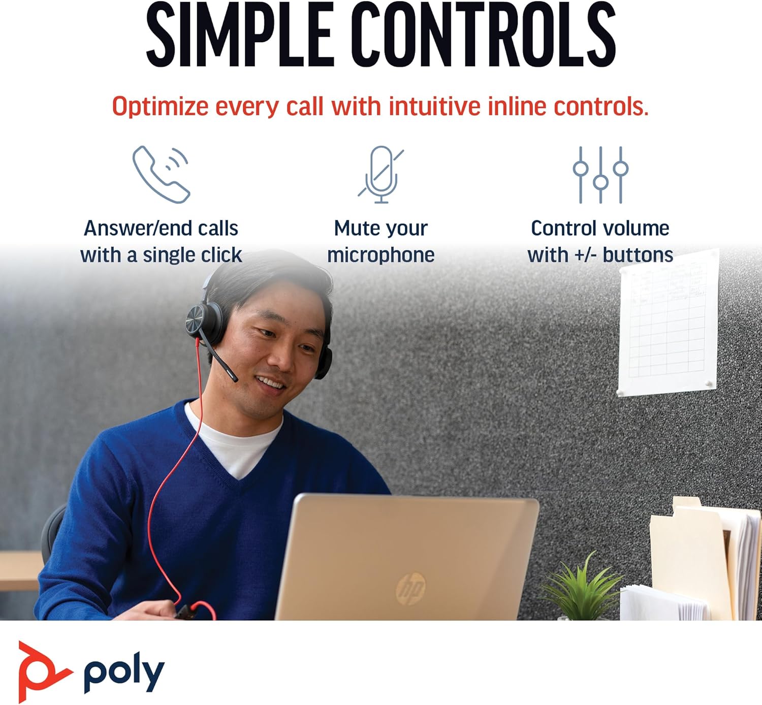 Poly Blackwire 8225 - Cuffia Cablata USB-A e USB-C, Nero - immagine 4