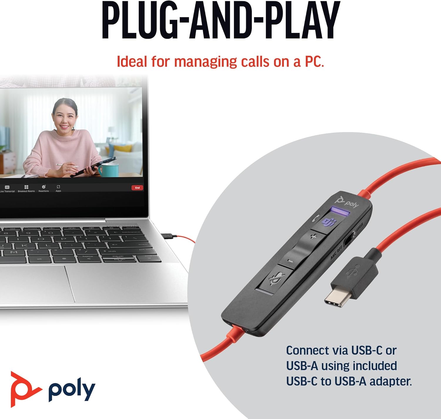Poly Blackwire 8225 - Cuffia Cablata USB-A e USB-C, Nero - immagine 6