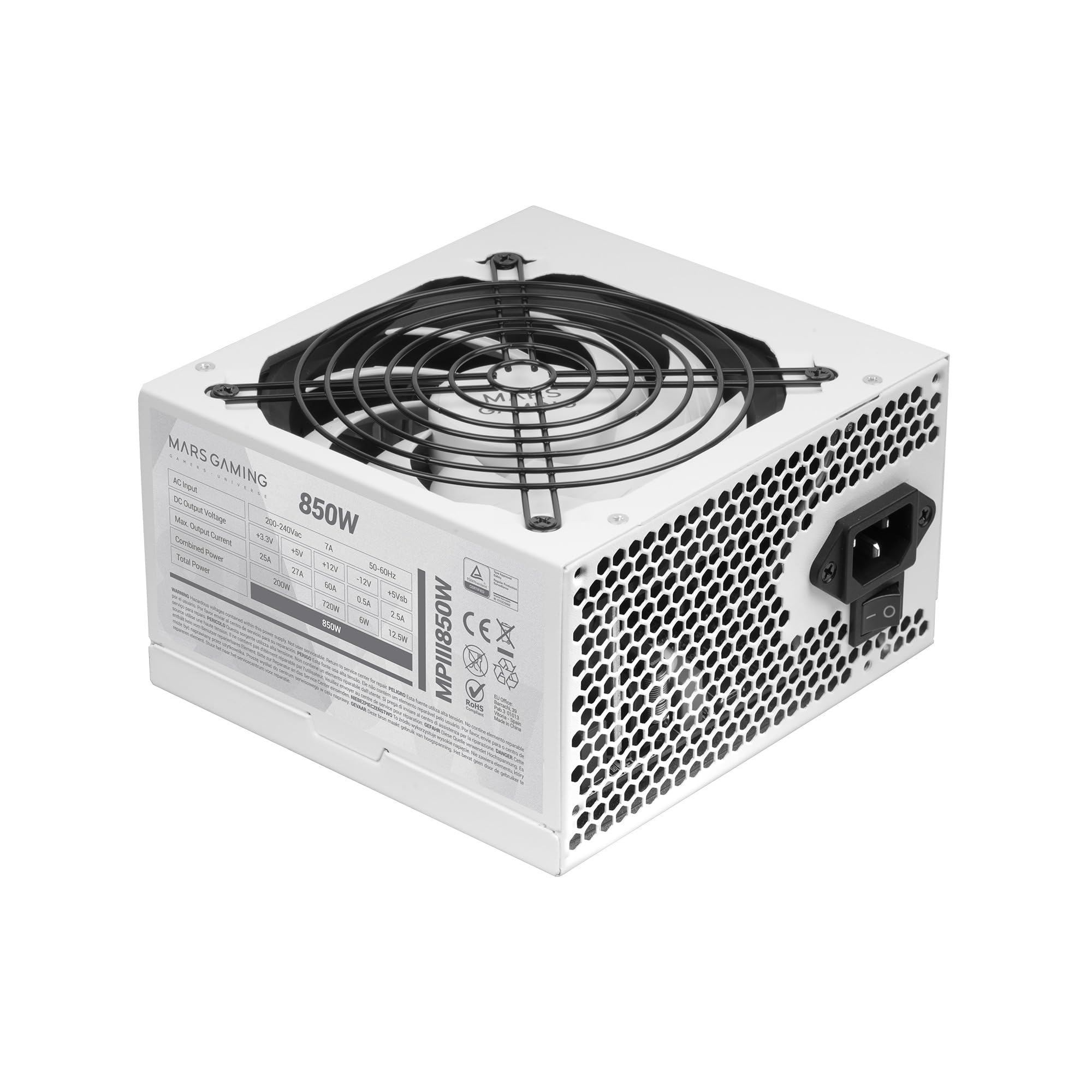 MARSGAMING MPIII850 - Alimentatore PC ATX 850W, Bianco