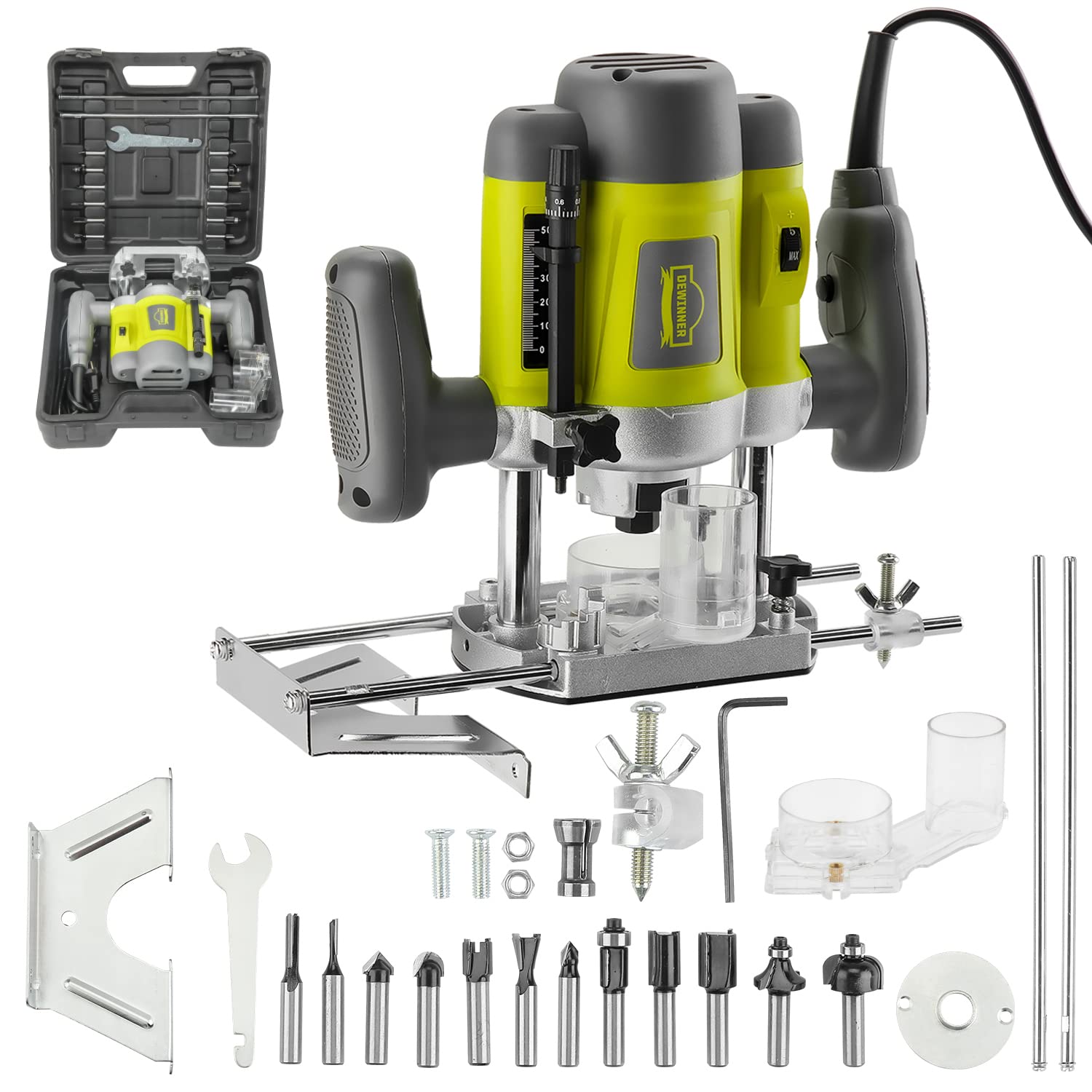 Fresatrice verticale 1200W per Legno con,DEWINNER con set 12 frese con Valigetta