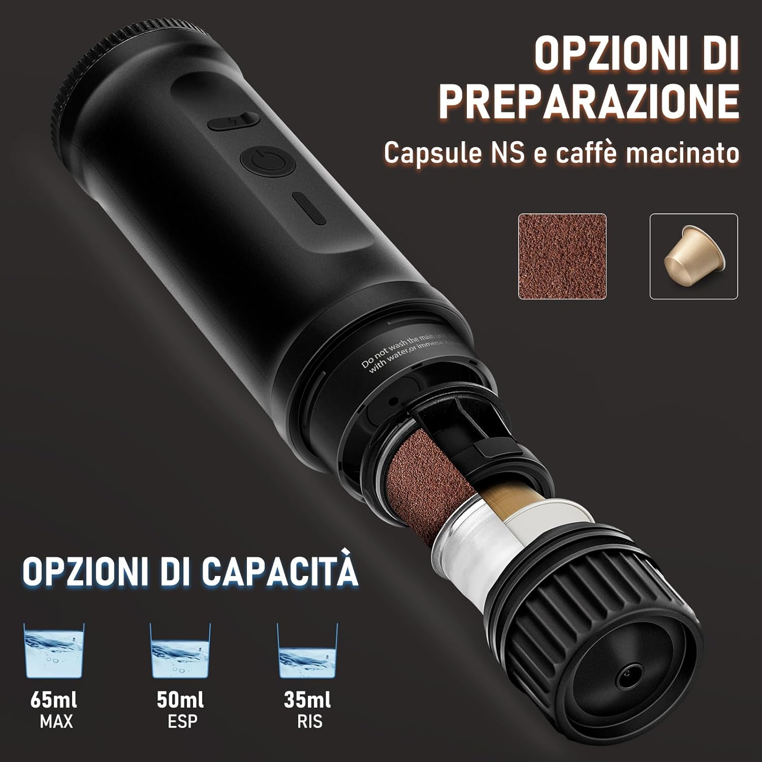 Icare Macchina Caffè Portatile 2 in 1, Nero - immagine 2