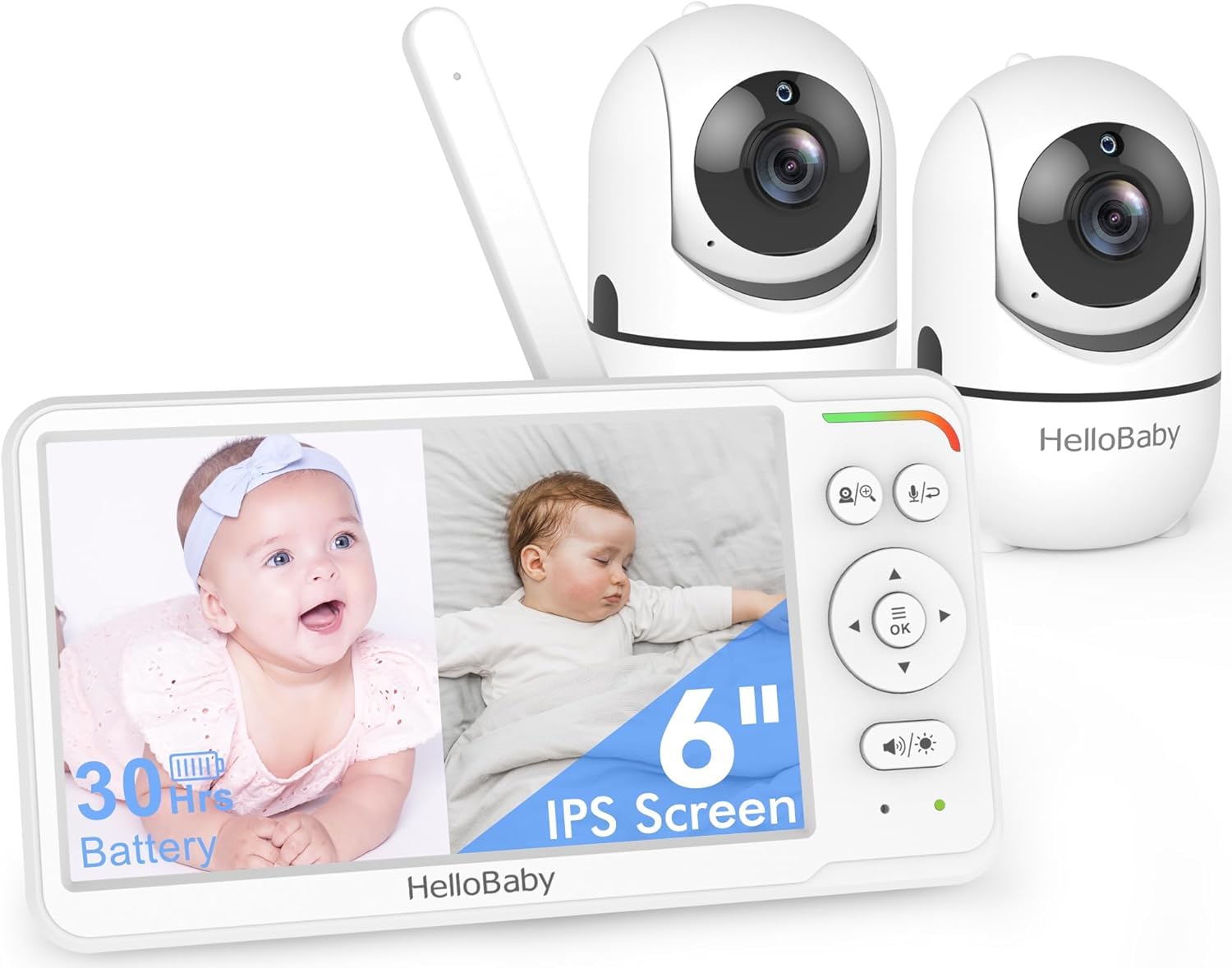Hellobaby Monitor per Bambini con Display IPS 6" e 2 Telecamere