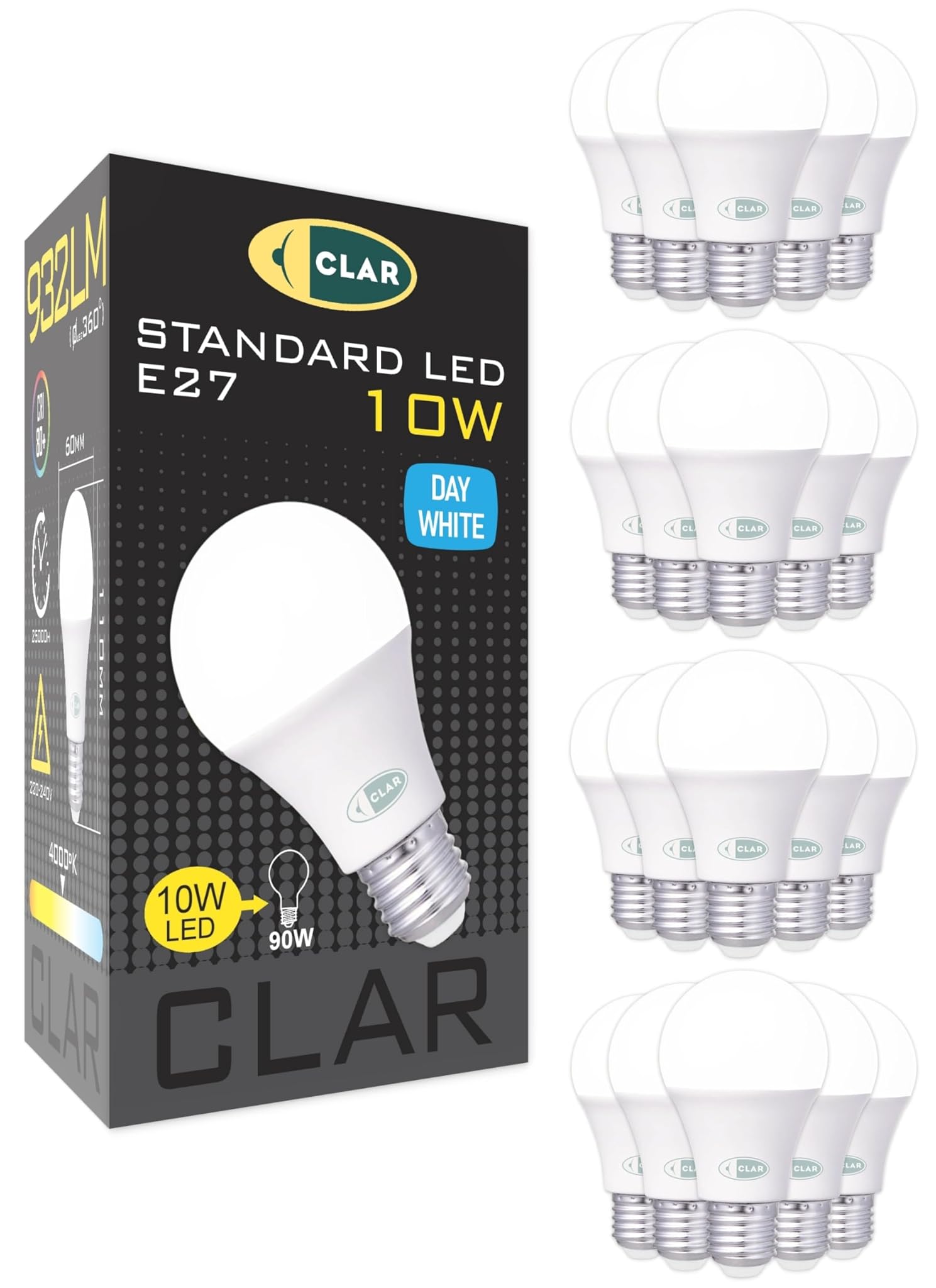 Clar - Lampadina LED E14 6W Sfera, Luce Calda (Pack 20)