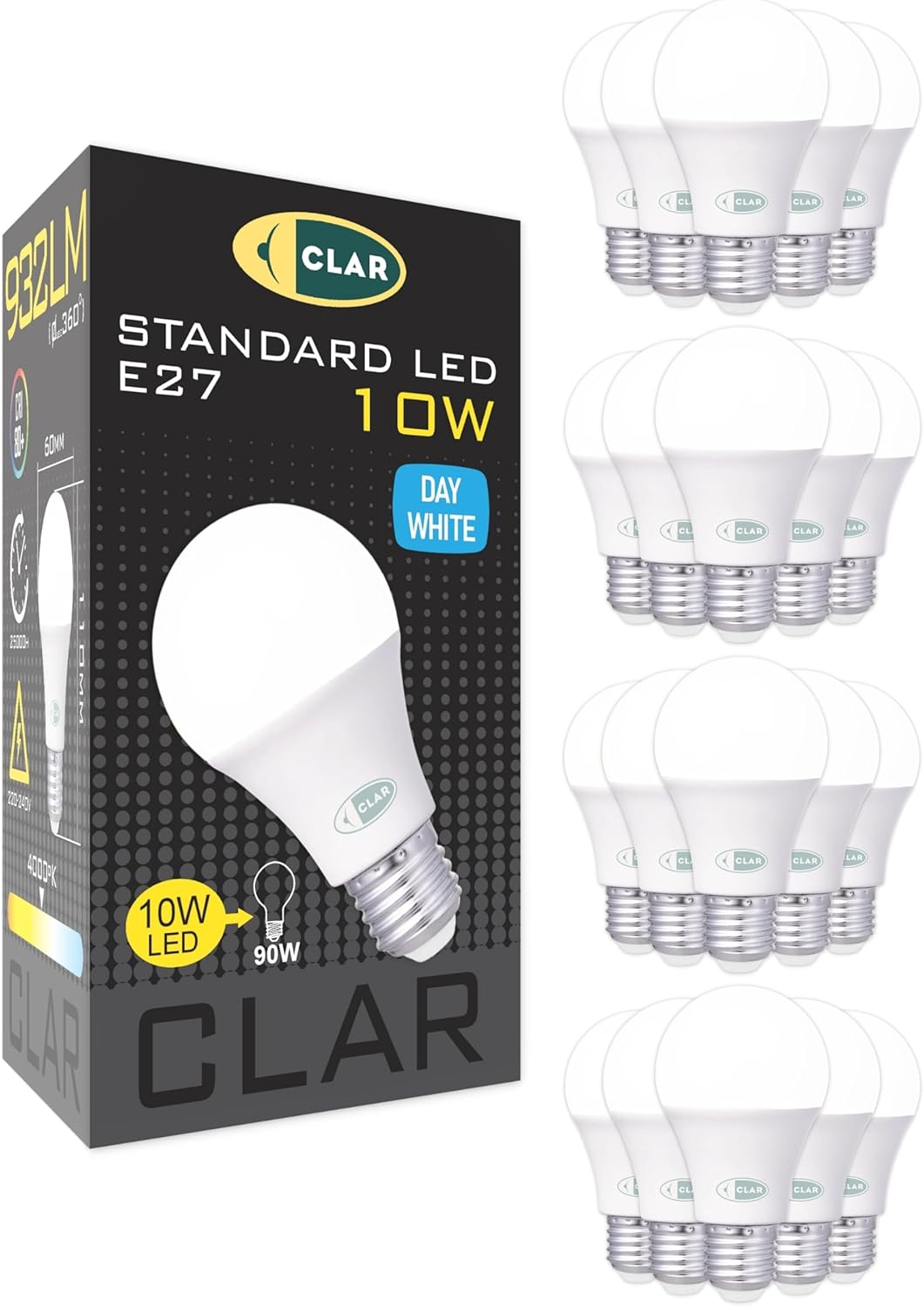 Clar - Lampadina LED E14 6W Sfera, Luce Calda (Pack 20) - immagine 1