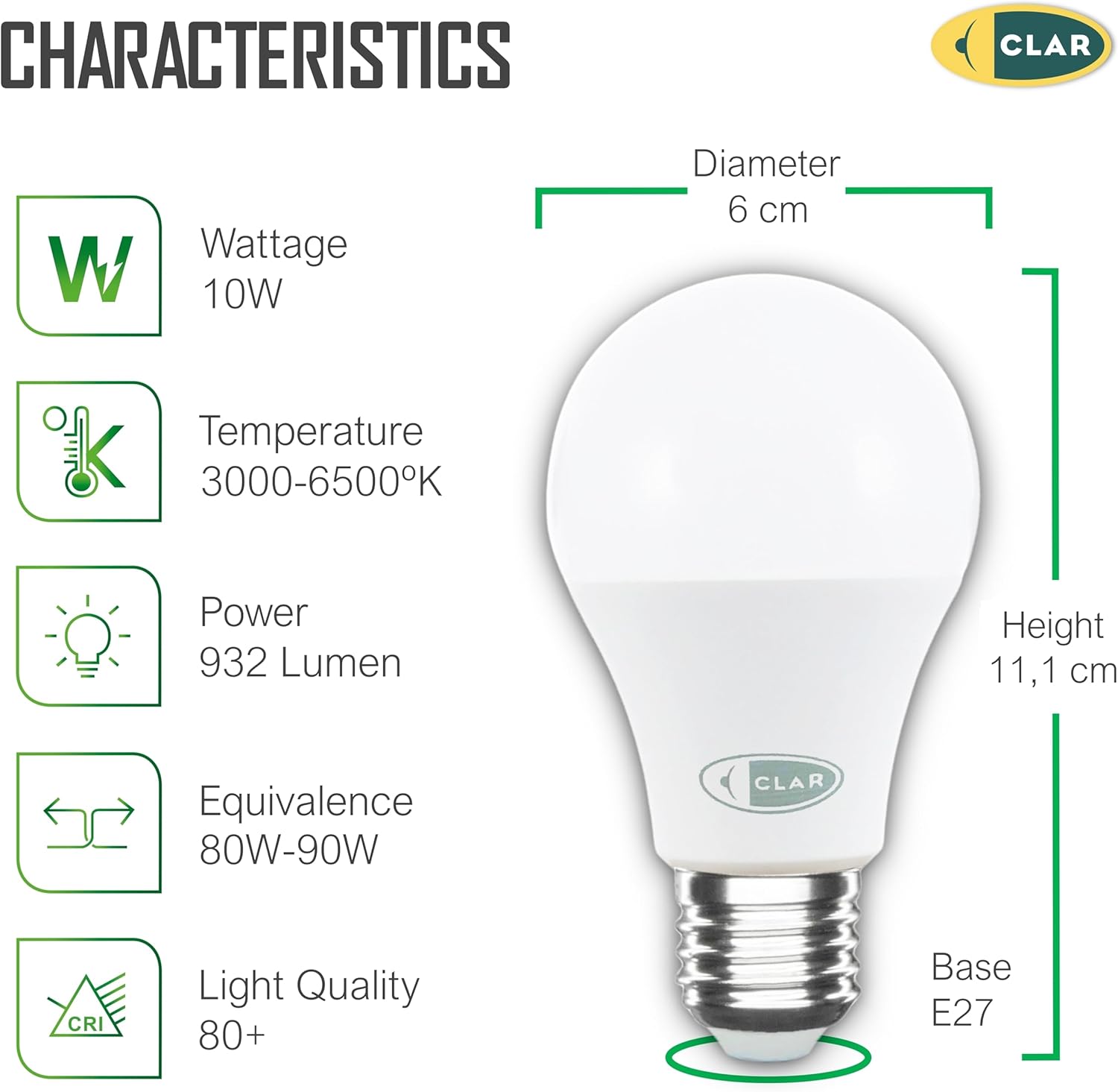 Clar - Lampadina LED E14 6W Sfera, Luce Calda (Pack 20) - immagine 2