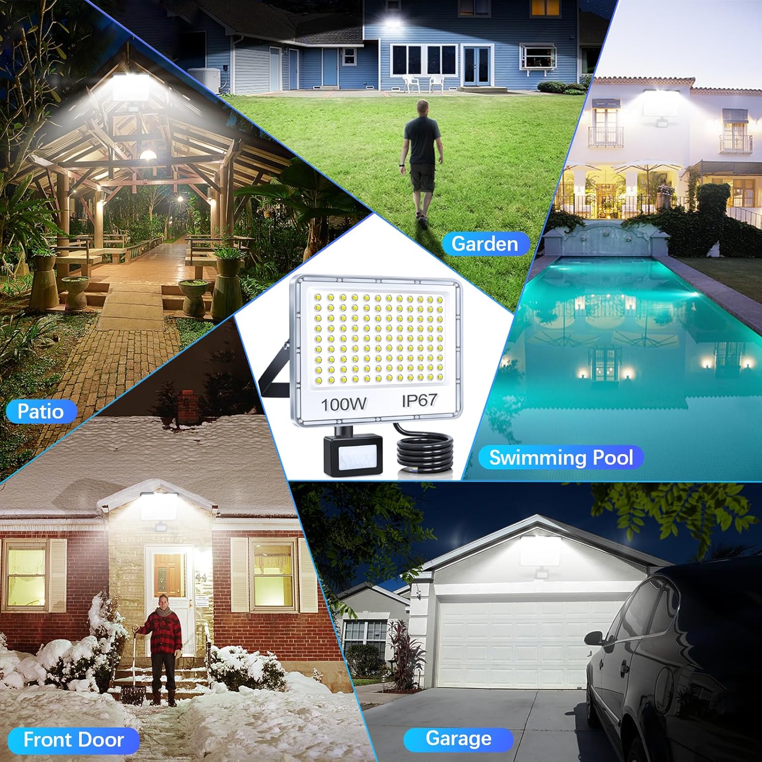 Yiqibro Faro LED Esterno con Sensore Movimento 100W 2 Pezzi - immagine 6