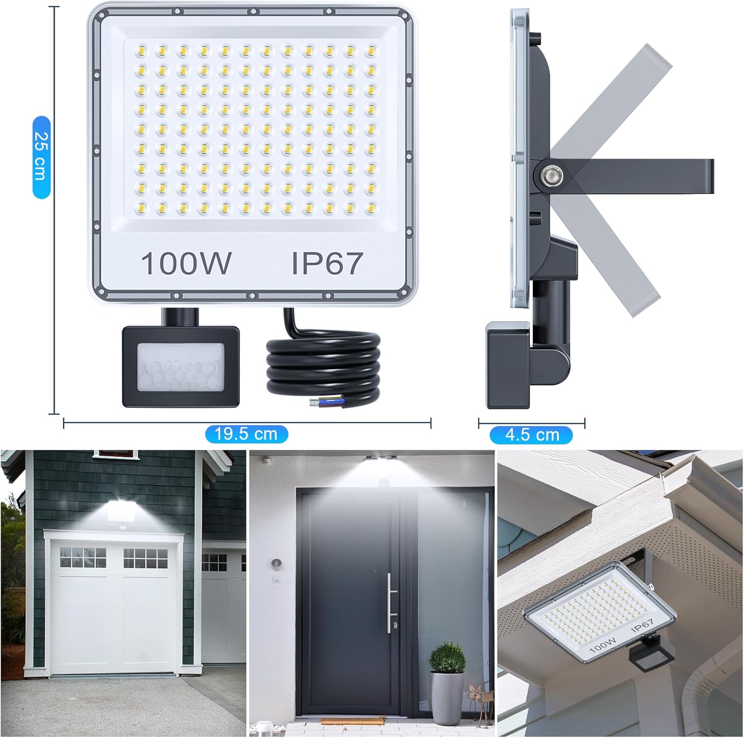 Yiqibro Faro LED Esterno con Sensore Movimento 100W 2 Pezzi - immagine 7