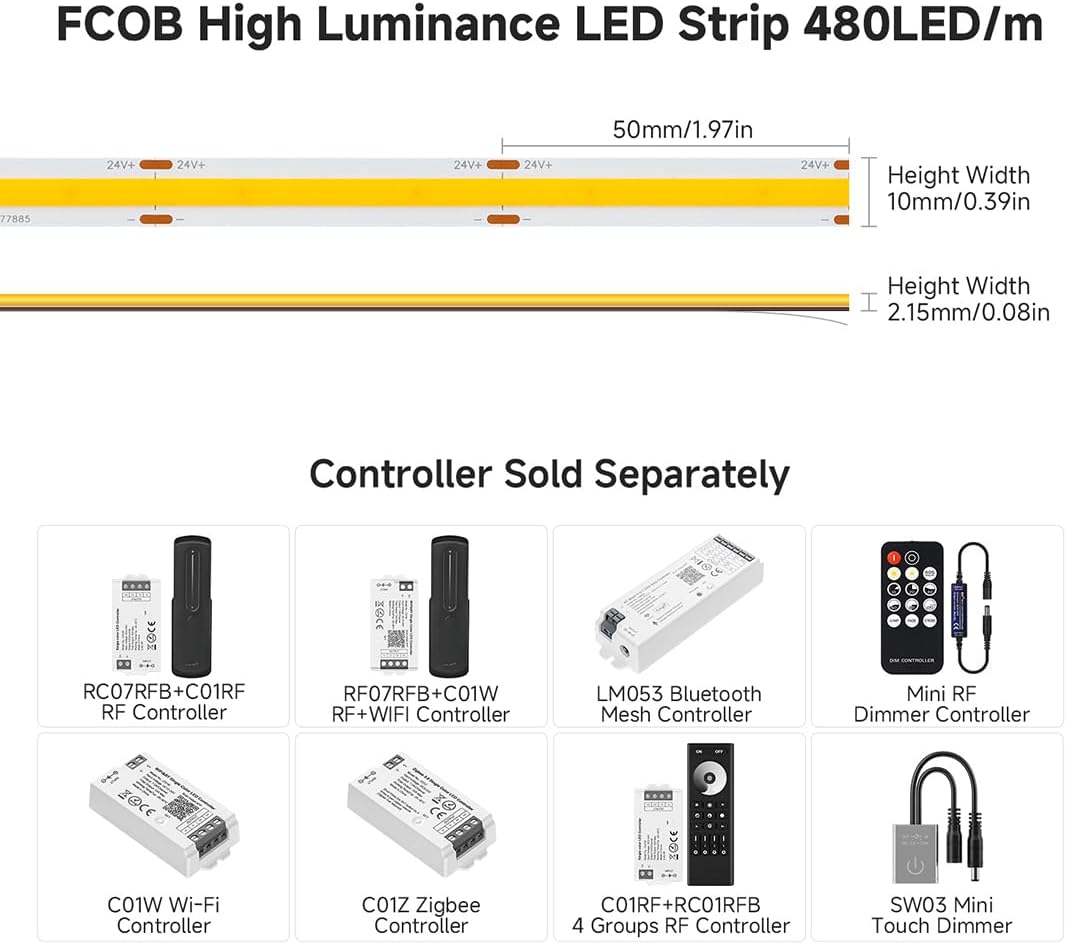 Btf-lighting Striscia LED FCOB COB 2700K 5M - immagine 4