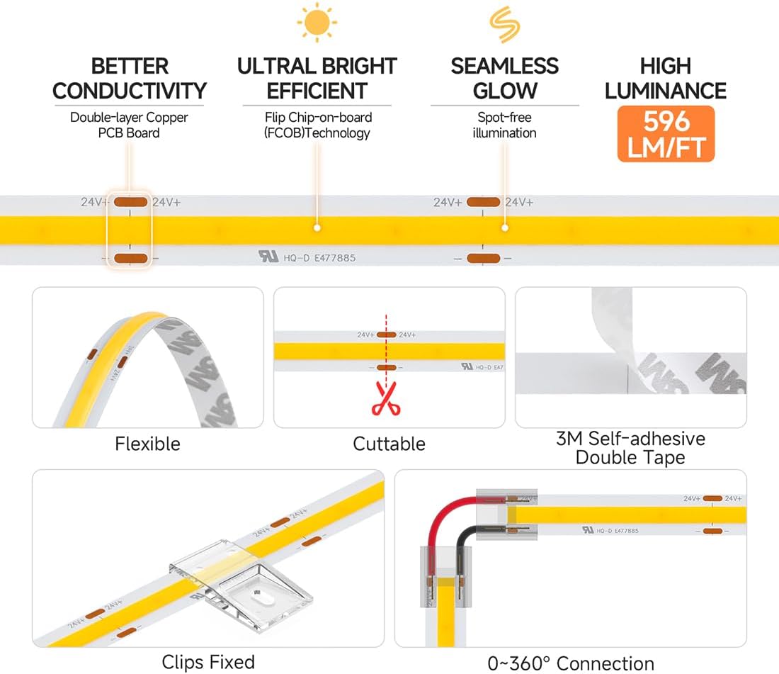 Btf-lighting Striscia LED FCOB COB 2700K 5M - immagine 5