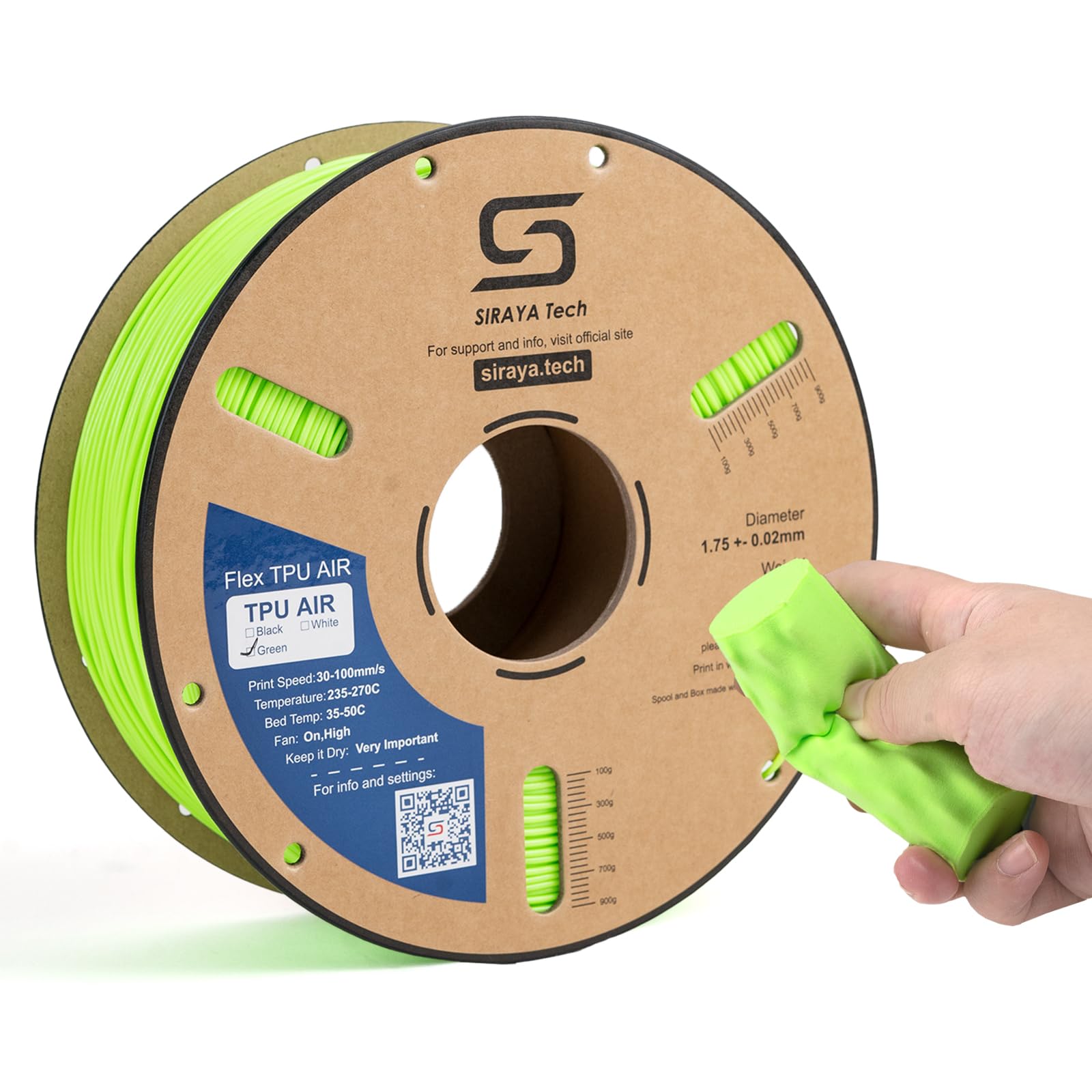 Siraya Tech Flex TPU Air - Filamento 3D Flessibile 1kg, Verde