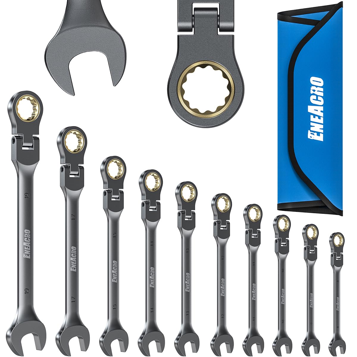 Eneacro Set di chiavi combinate a cricchetto 10 pz