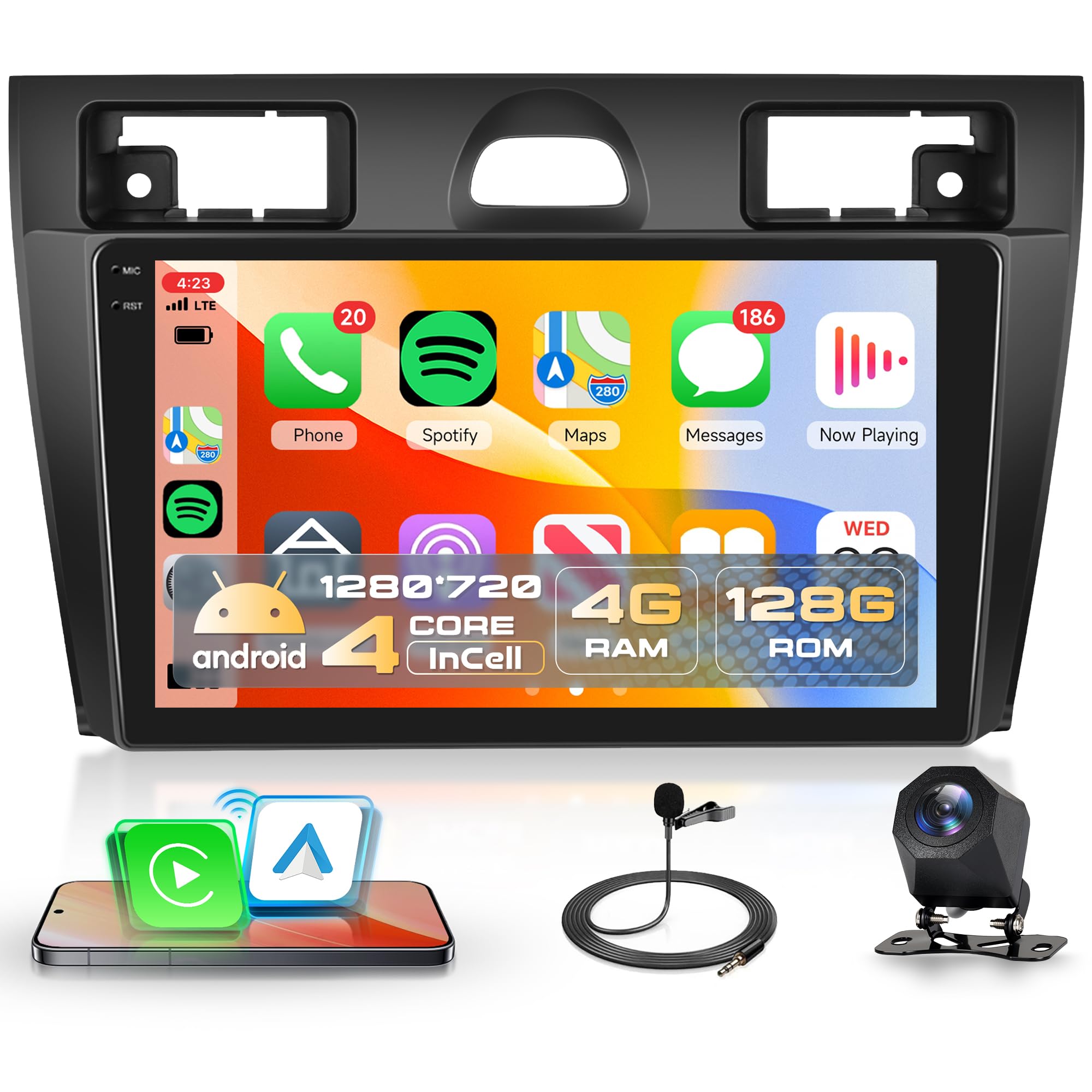 Autoradio Android 15 4G+128G Wireless CarPlay per Ford Fiesta