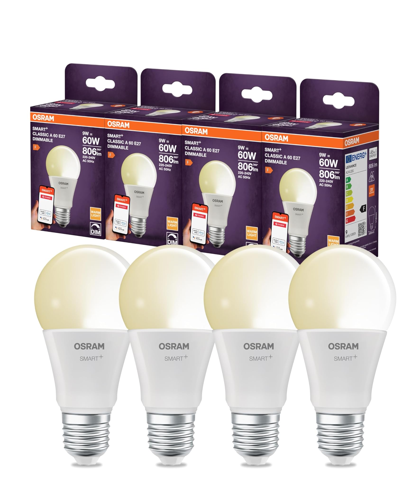 Osram Lampada LED SMART A60 E27 9W (4-Pack)