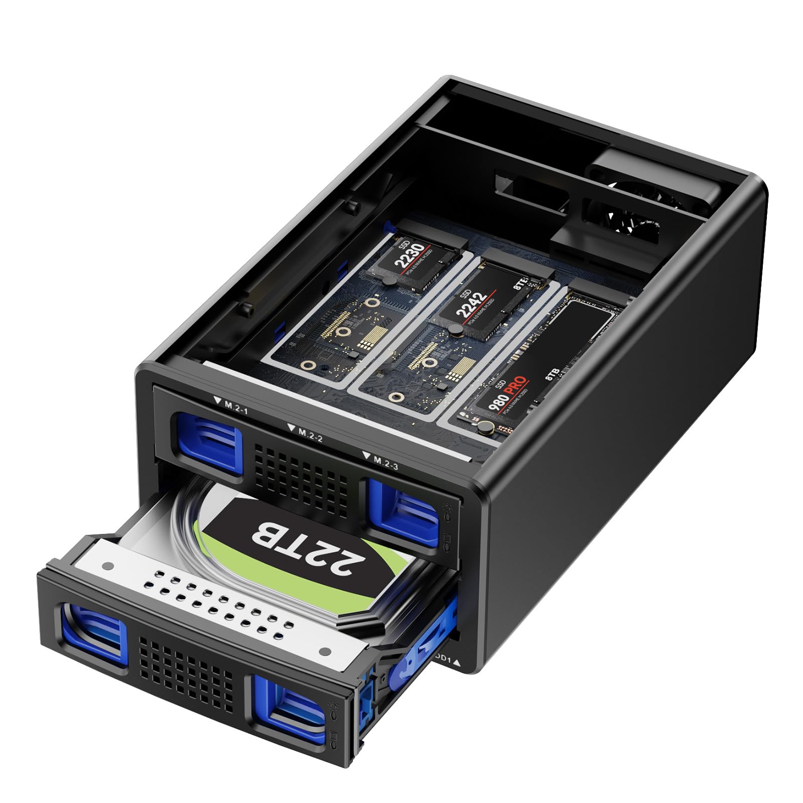 Case NVMe Ibrida 3,5" HDD + 3*M.2 con Ventola