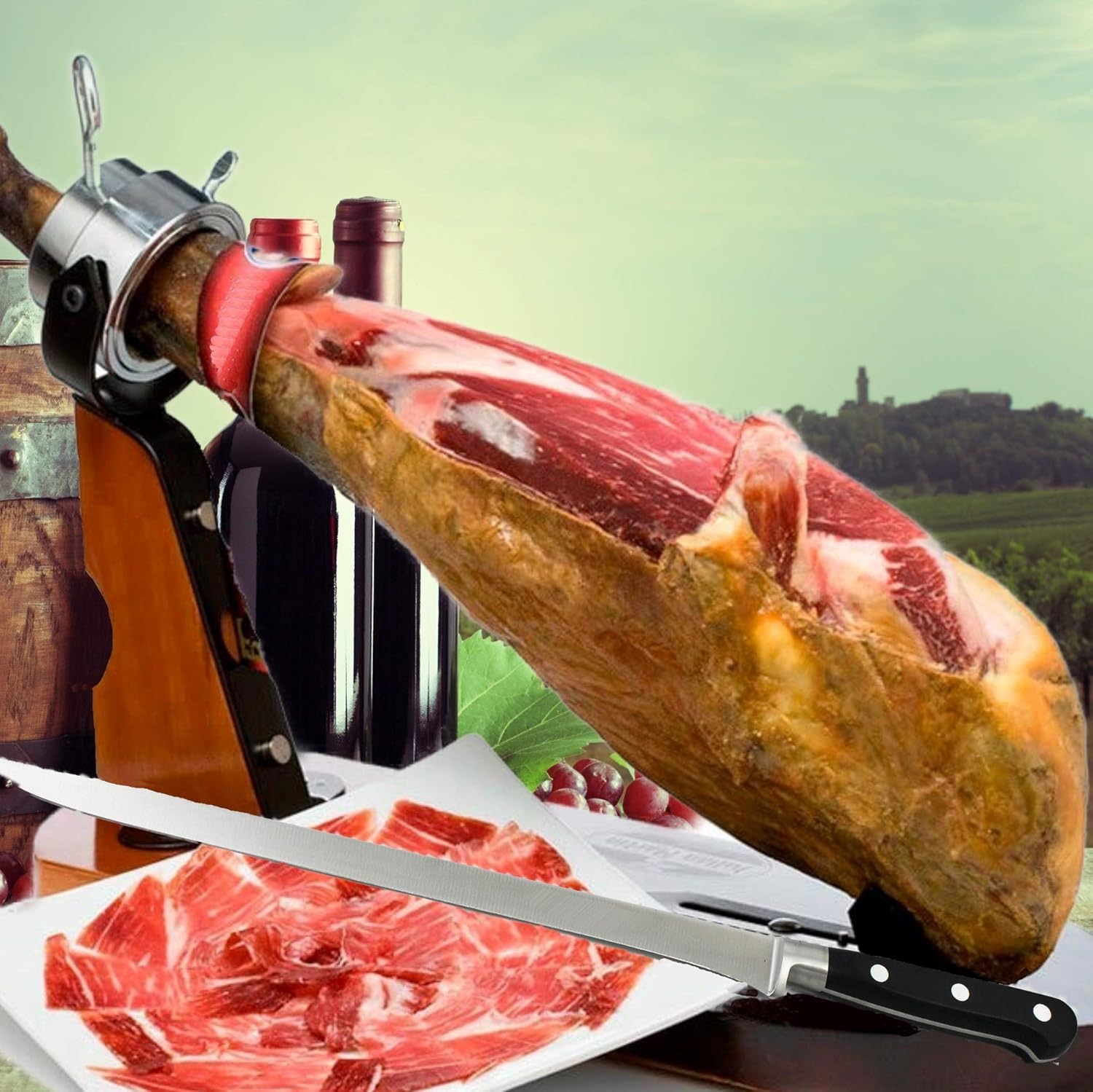 Porta Prosciutto Girevole in Legno + Coltello Forgiato - immagine 2