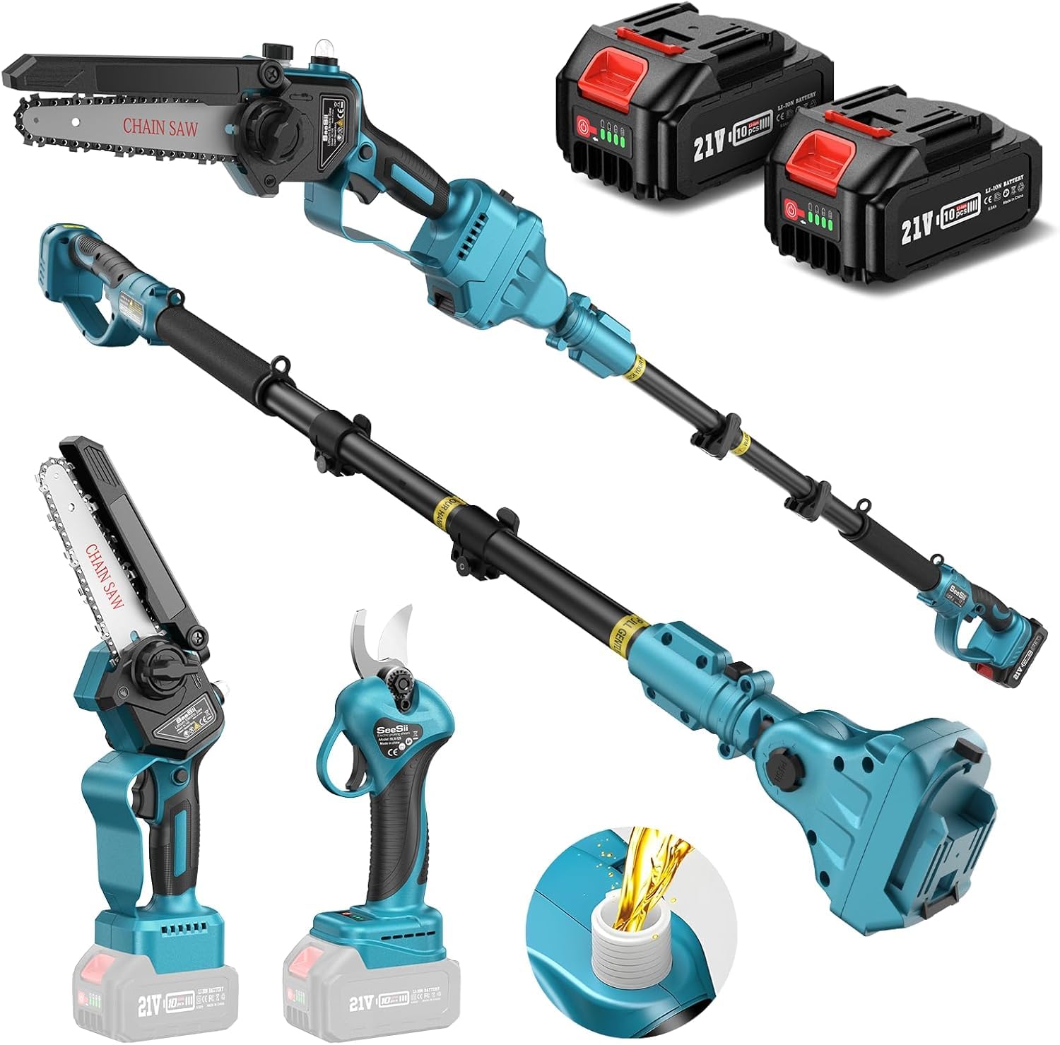 Seesii P6 Combo - Motosega e Forbici Potatura a Batteria