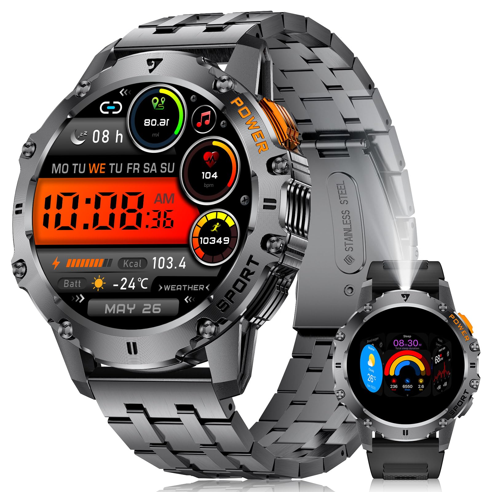 Smartwatch Uomo 1.43" AMOLED IP68 con Torcia