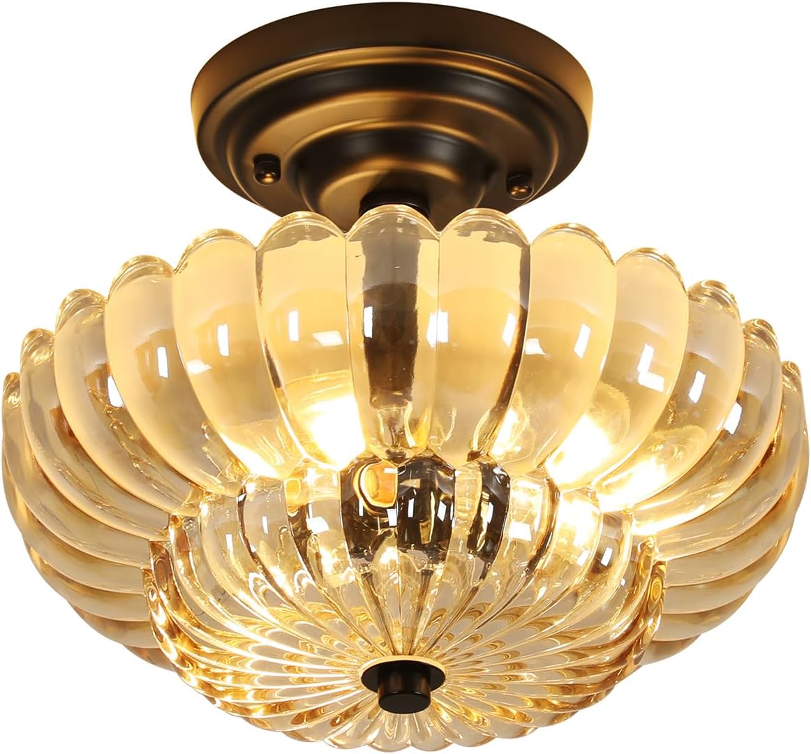 Lampada da Soffitto Vintage 3*E27 30CM, Ambra - immagine 1