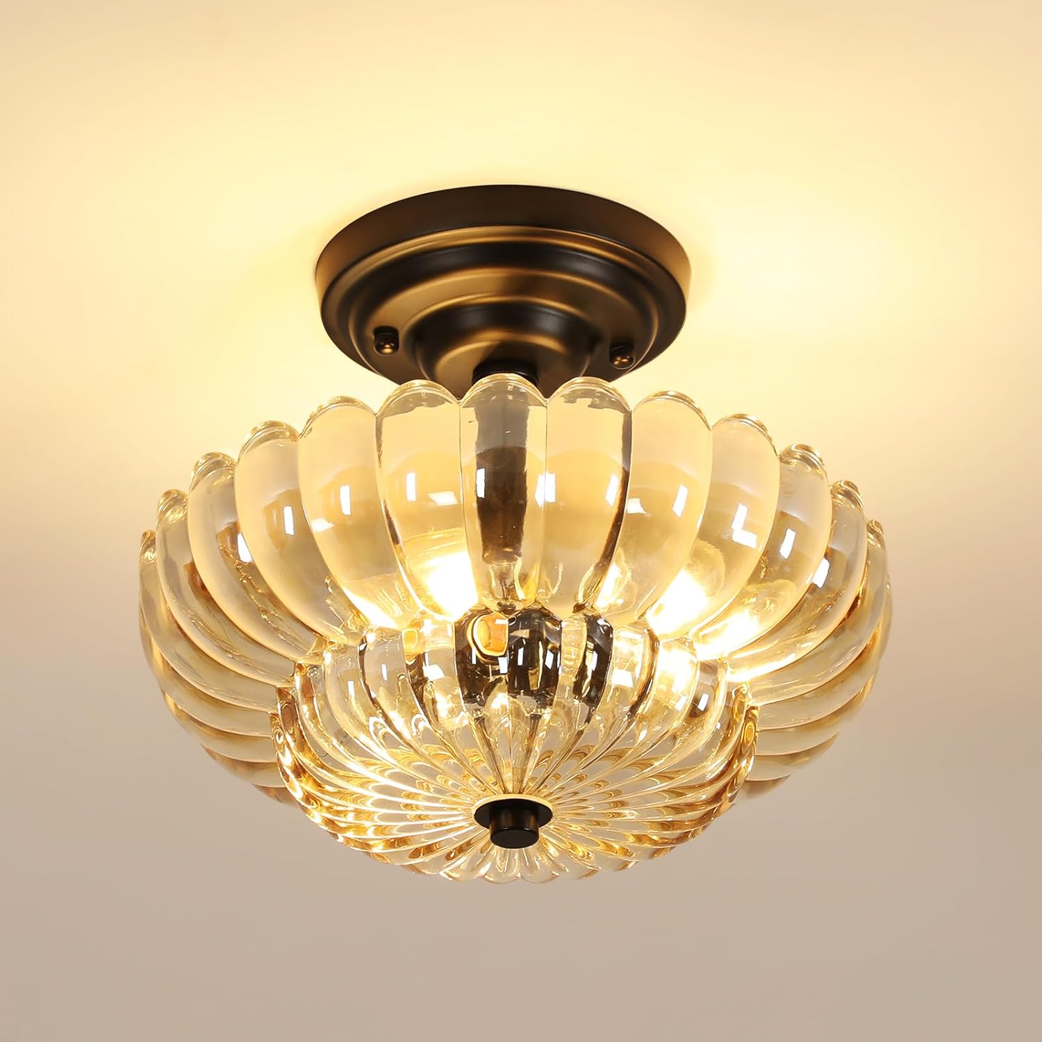 Lampada da Soffitto Vintage 3*E27 30CM, Ambra - immagine 2