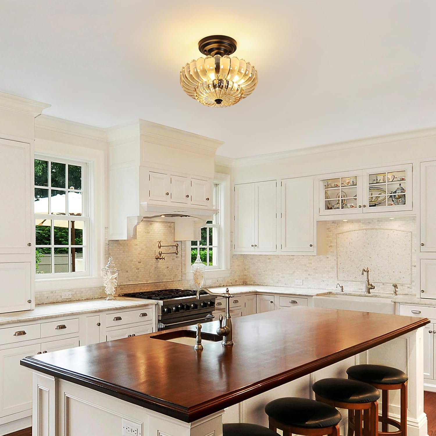 Lampada da Soffitto Vintage 3*E27 30CM, Ambra - immagine 3