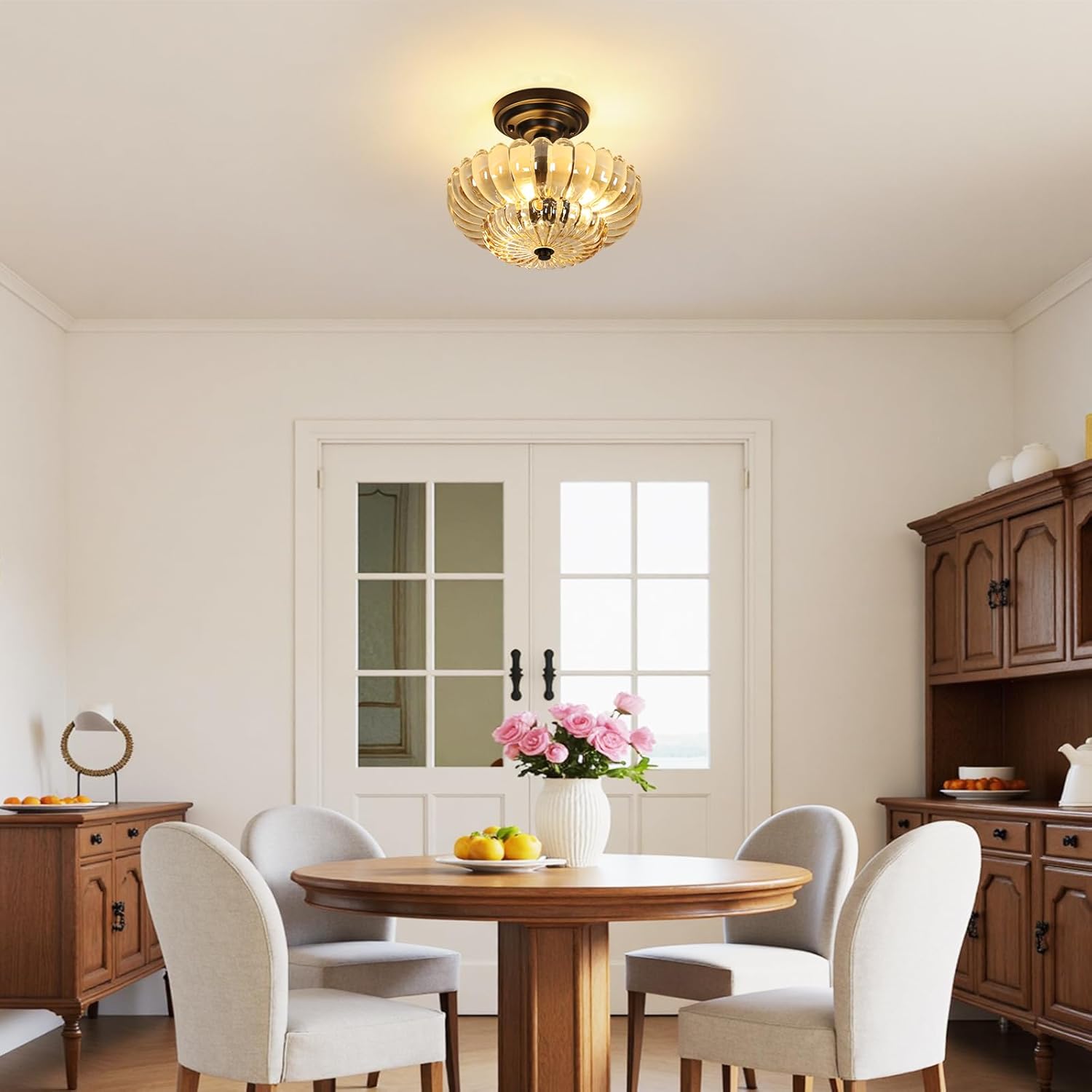 Lampada da Soffitto Vintage 3*E27 30CM, Ambra - immagine 4